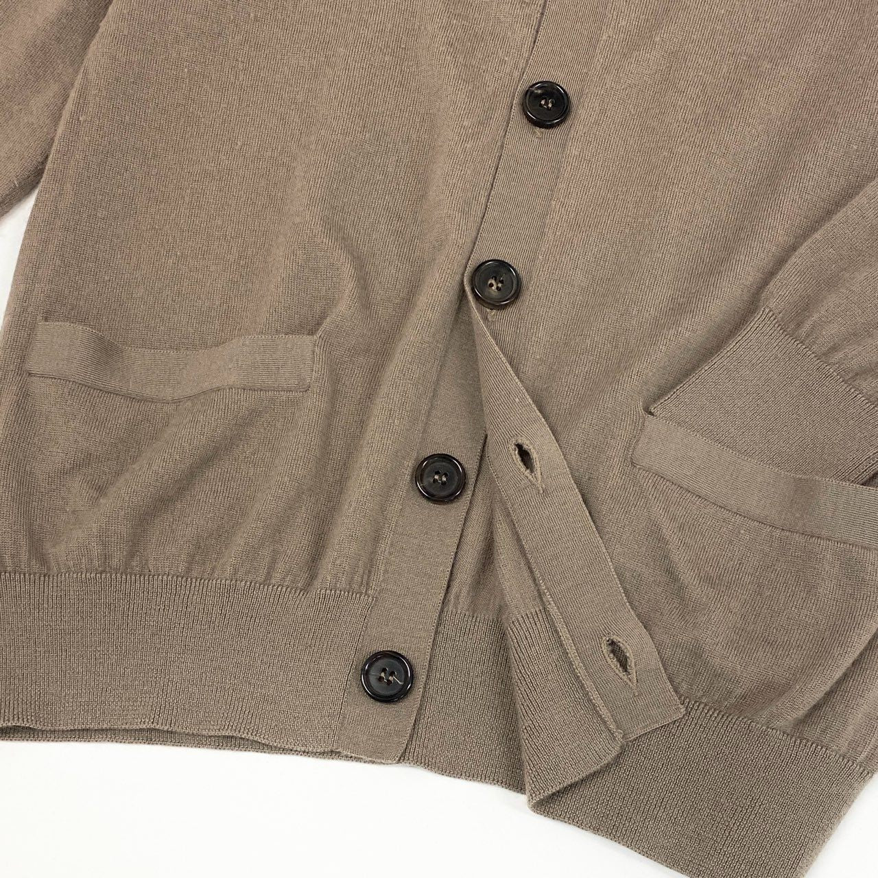 53e19 RALPH LAUREN PURPLE LABEL ラルフローレン パープルレーベル 総カシミヤ 長袖 ニット カディガン 羽織 トップス Sサイズ ブラウン ベージュ系 カシミア100%