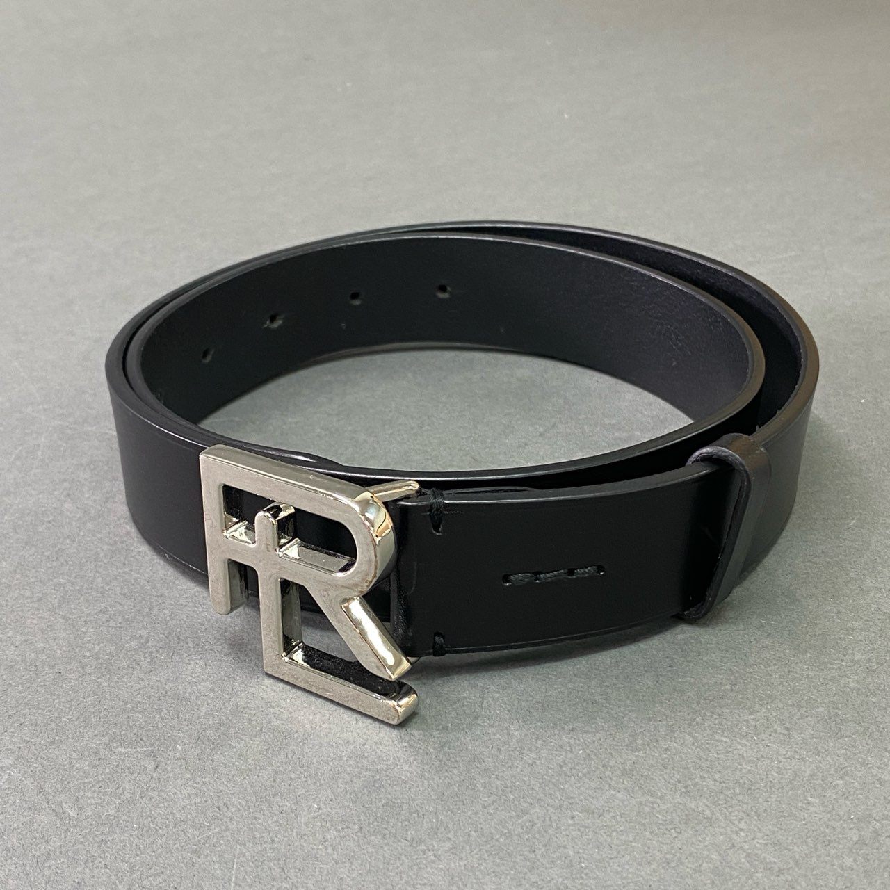 b17 定価¥83.600 Ralph Lauren ラルフローレン ヴァケッタ レザーベルト 72-82 ブラック 牛革 RL プラークバックル イタリア製