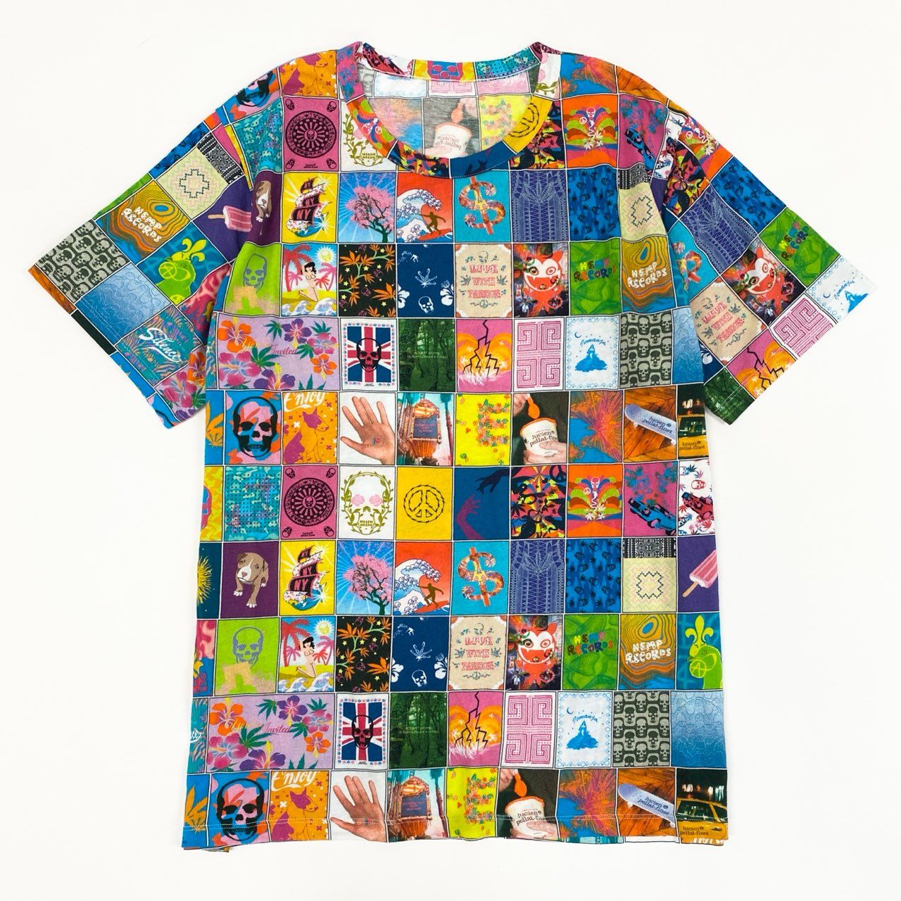 51f3 lucien pellat-finet ルシアンぺラフィネ 総柄デザイン 半袖Tシャツ カットソー サイズXL マルチカラー コットン100 メンズ 男性用