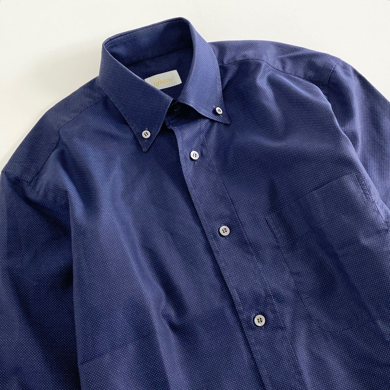 28h10 《美品》 イタリア製 Brioni ブリオーニ 長袖シャツ ボタンダウンシャツ BDシャツ サイズⅡ ネイビー×ホワイト コットン100% メンズ 男性用