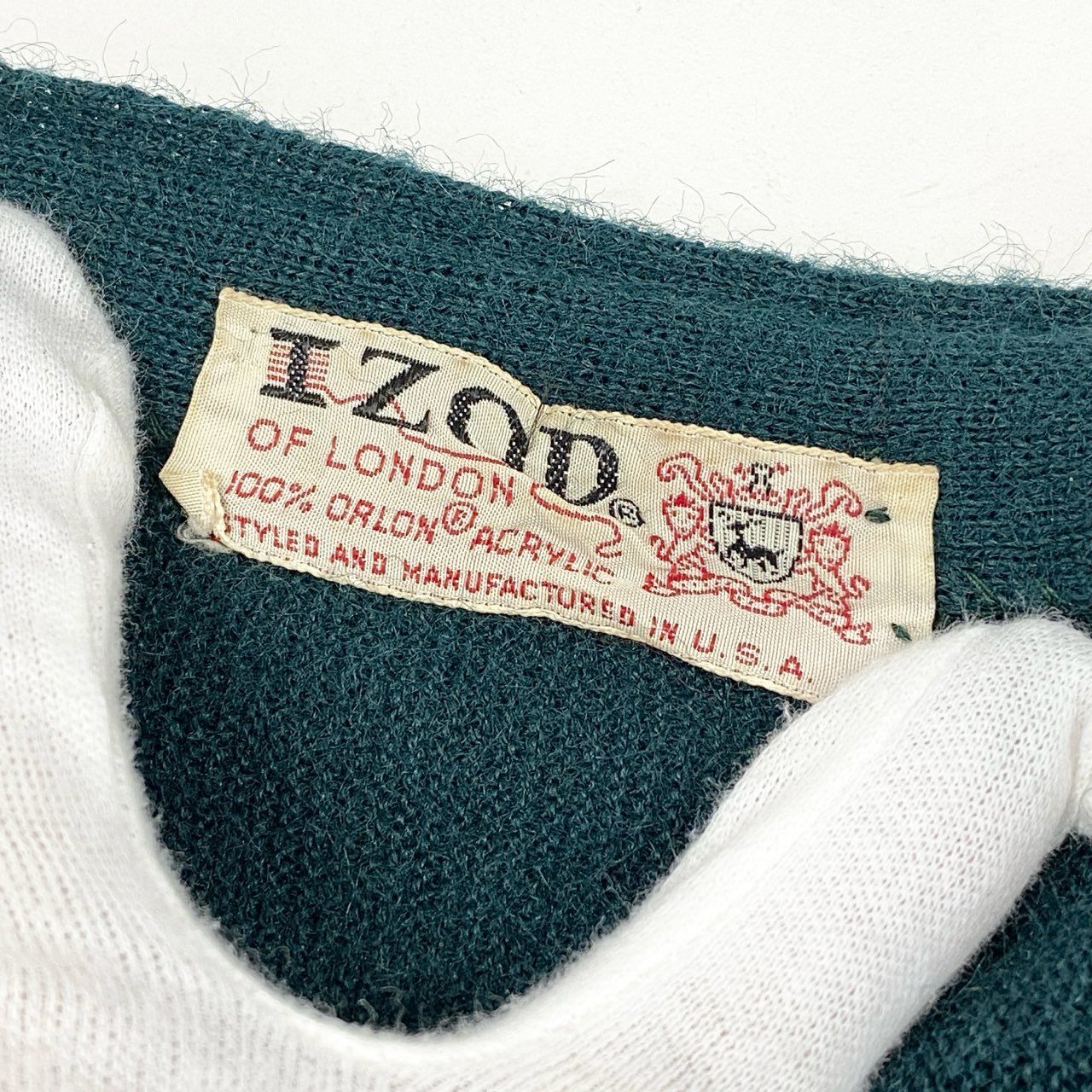42h22 80’S LACOSTE ヴィンテージ ラコステ IZOD アクリル100% ワンポイントロゴ ニットカーディガン (M~L相当) グリーン メンズ 男性用 vintage USA製k02i
