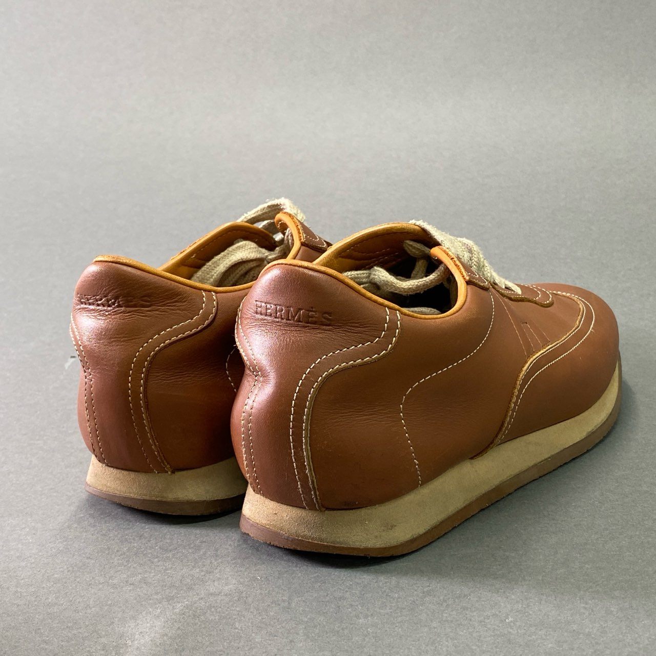 9e26 HERMES エルメス クイック レザースニーカー 41 ライトブラウン Leather シューズ イタリア製