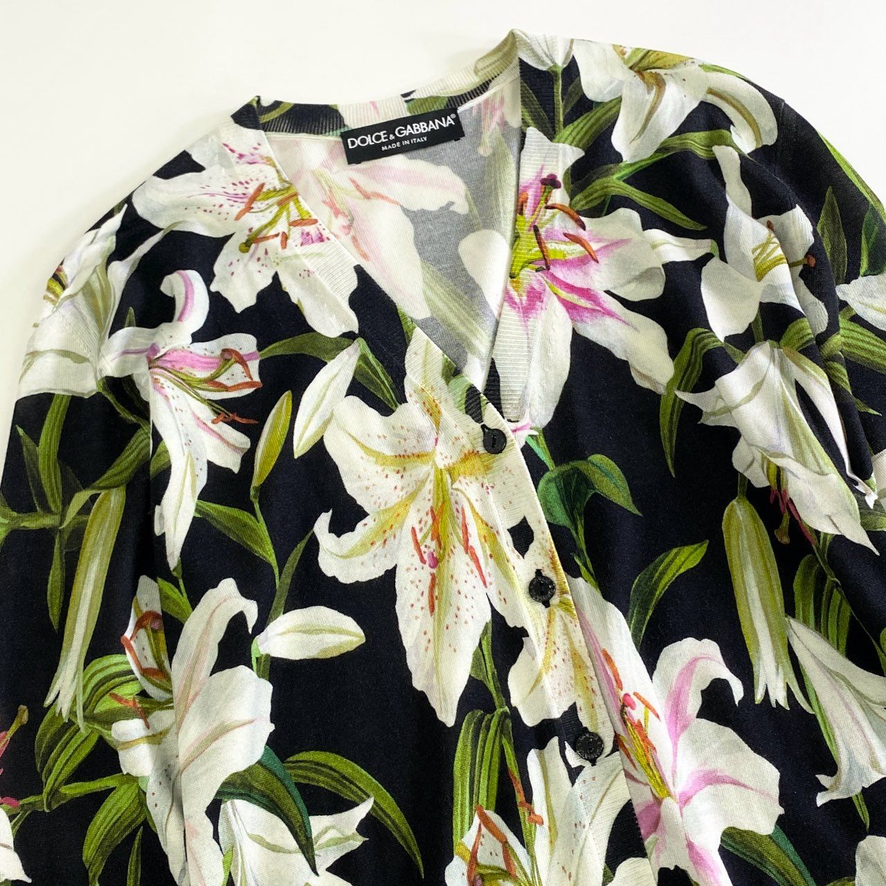 43j31 DOLCE&GABBANA ドルチェ&ガッバーナ 花柄 総柄プリント シルク100% ニットカーディガン シルクニット サイズ36 マルチカラー レディース 女性用