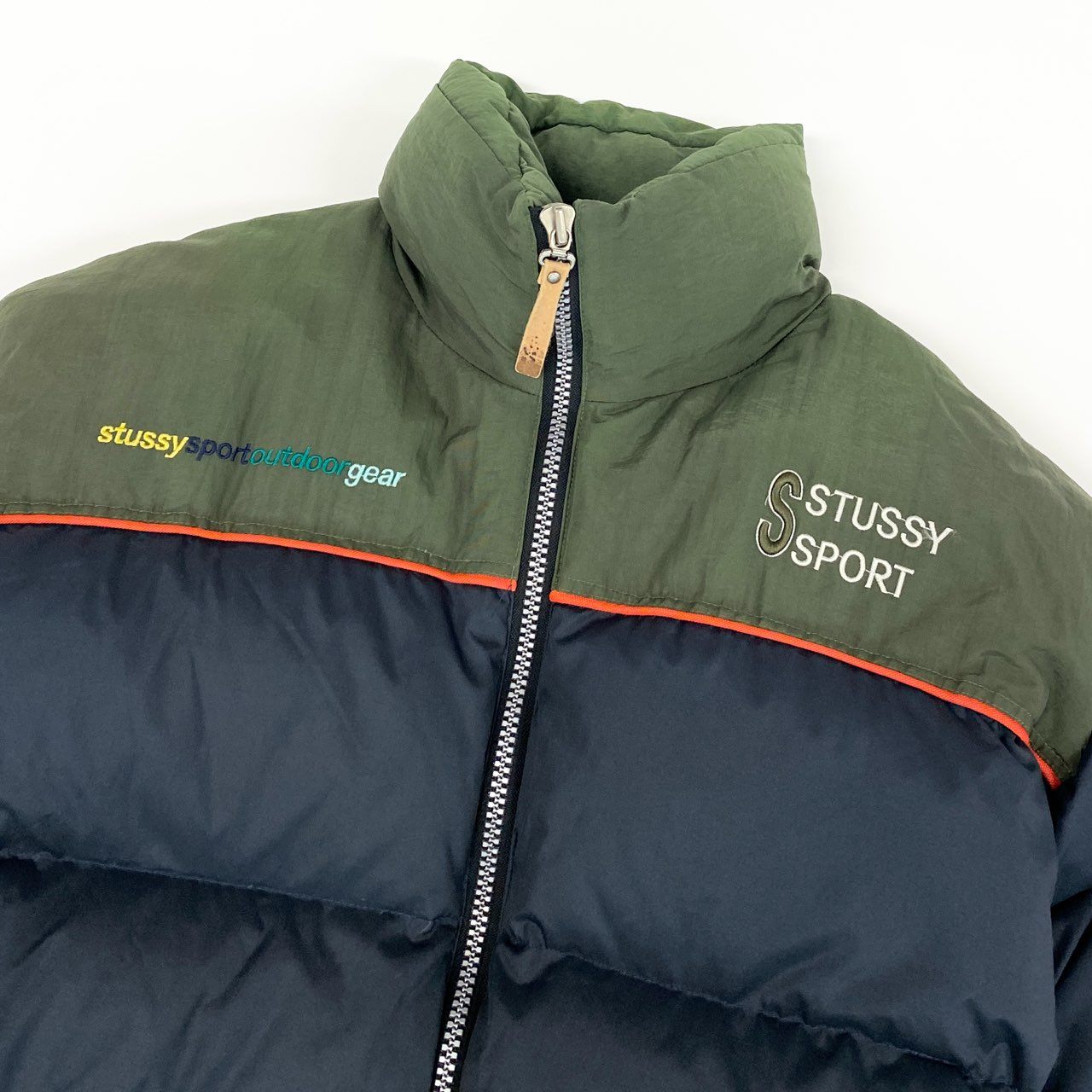 80g23 STUSSY SPORT ステューシー スポーツ 90s VINTAGE OLD STUSSY ダウンジャケット L カーキ ネイビー ヴィンテージ_