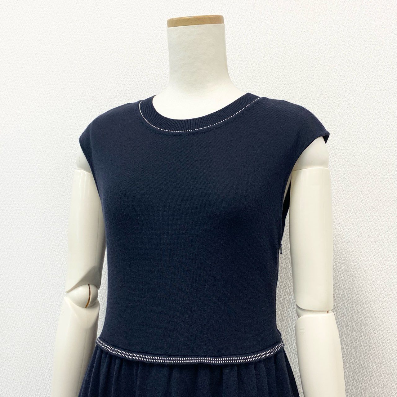 69k20 FOXEY フォクシー Garlara Dress ノースリーブニットドレス ワンピース 35851 38 ミッドナイトブルー 日本製