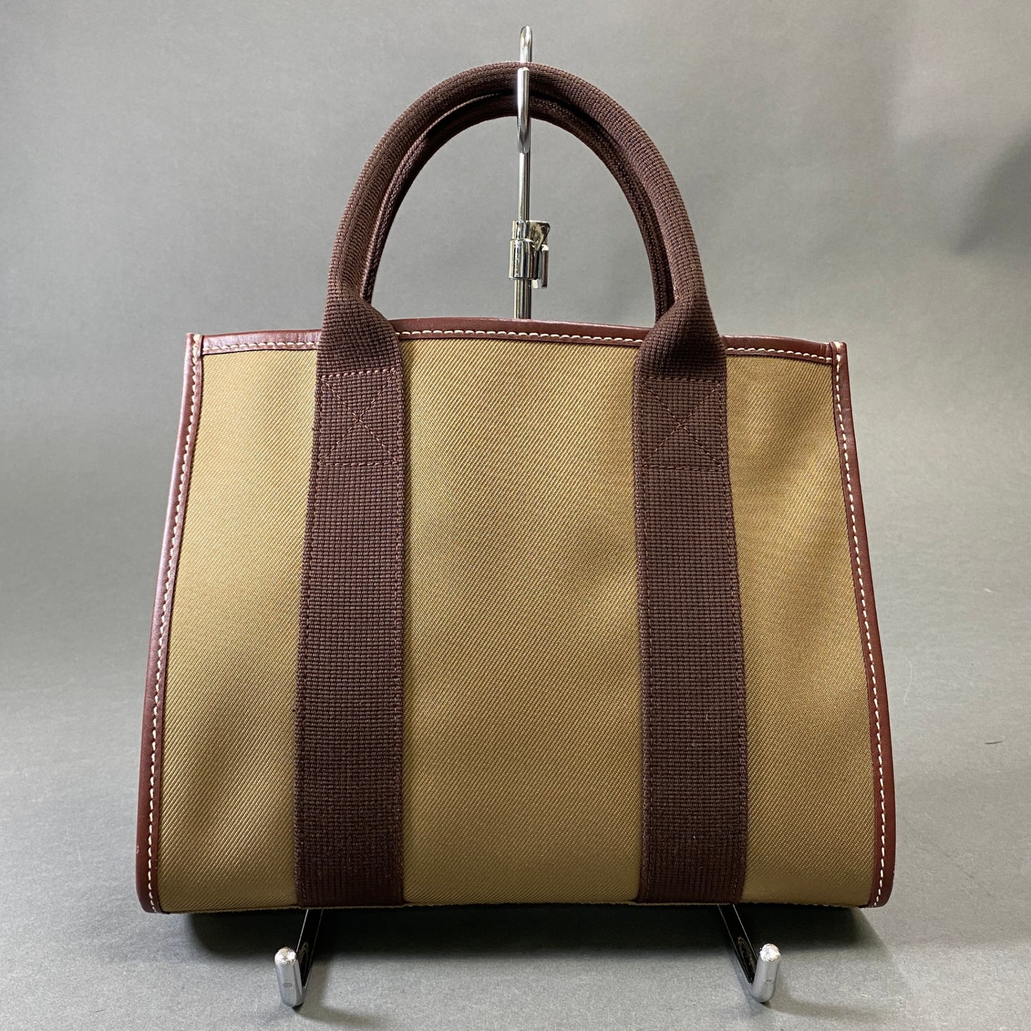 Ch1《美品》 HUNTING WORLD ハンティング ワールド キャンバス × レザー ハンドバッグ ブラウン カーキ 手提げ カバン 鞄k02i