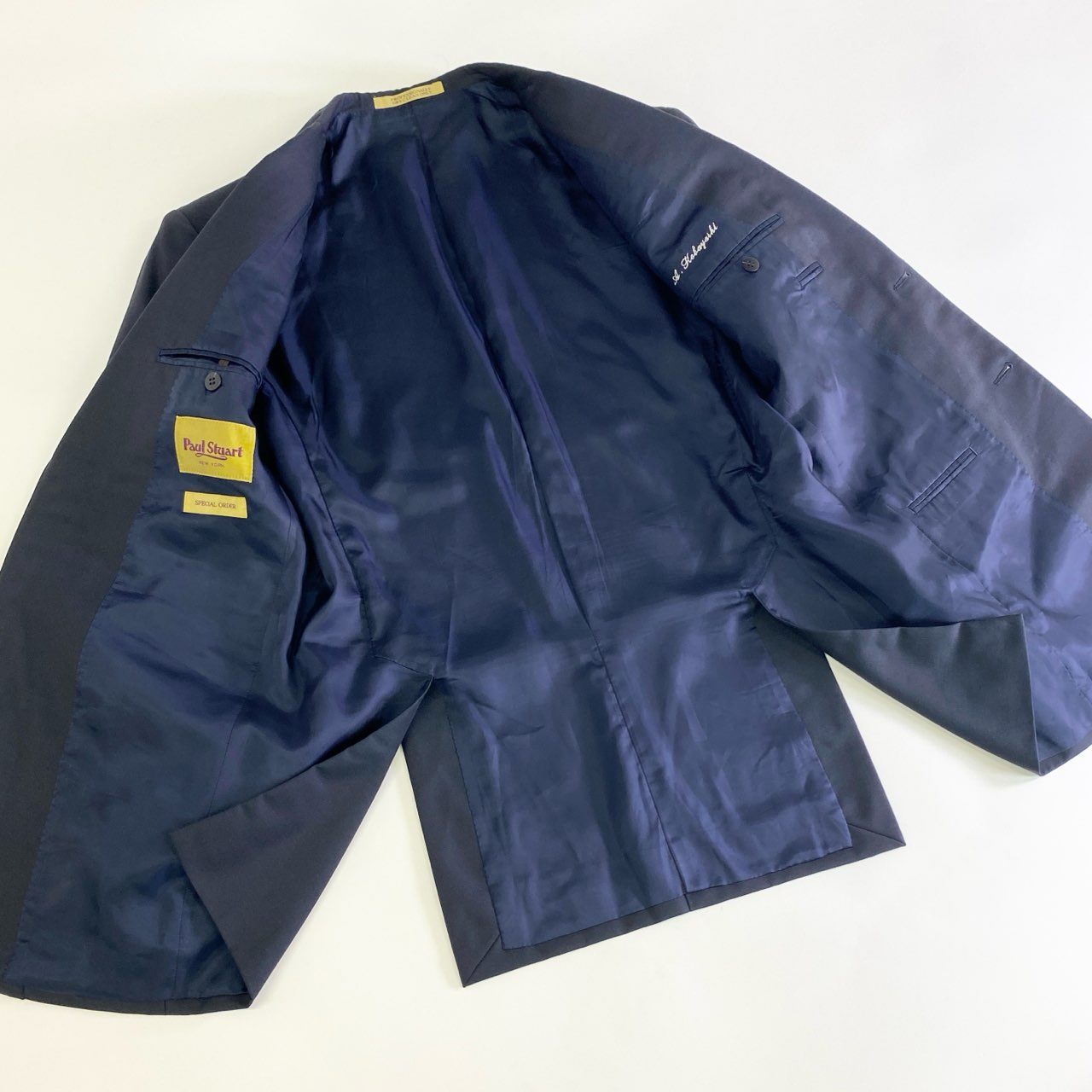 4j17 《美品》 Paul Stuart ポールスチュアート SPECIAL ORDER 日本製 セットアップ スーツ ビジネス◎ フォーマル◎ ジャケット パンツ ネイビー ウール