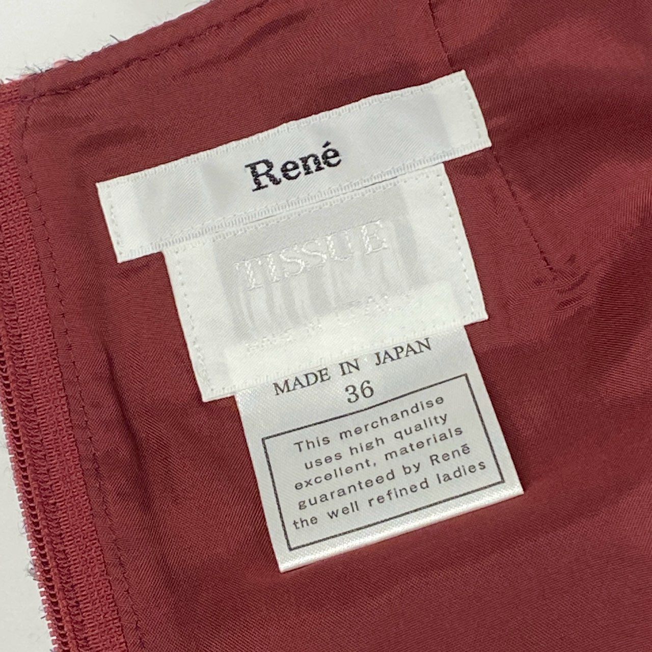 42a23 《美品》 Rene ルネ ラメ入り ツイードワンピース ノースリーブ 6936740 36 レッド DRESS ドレス 日本製