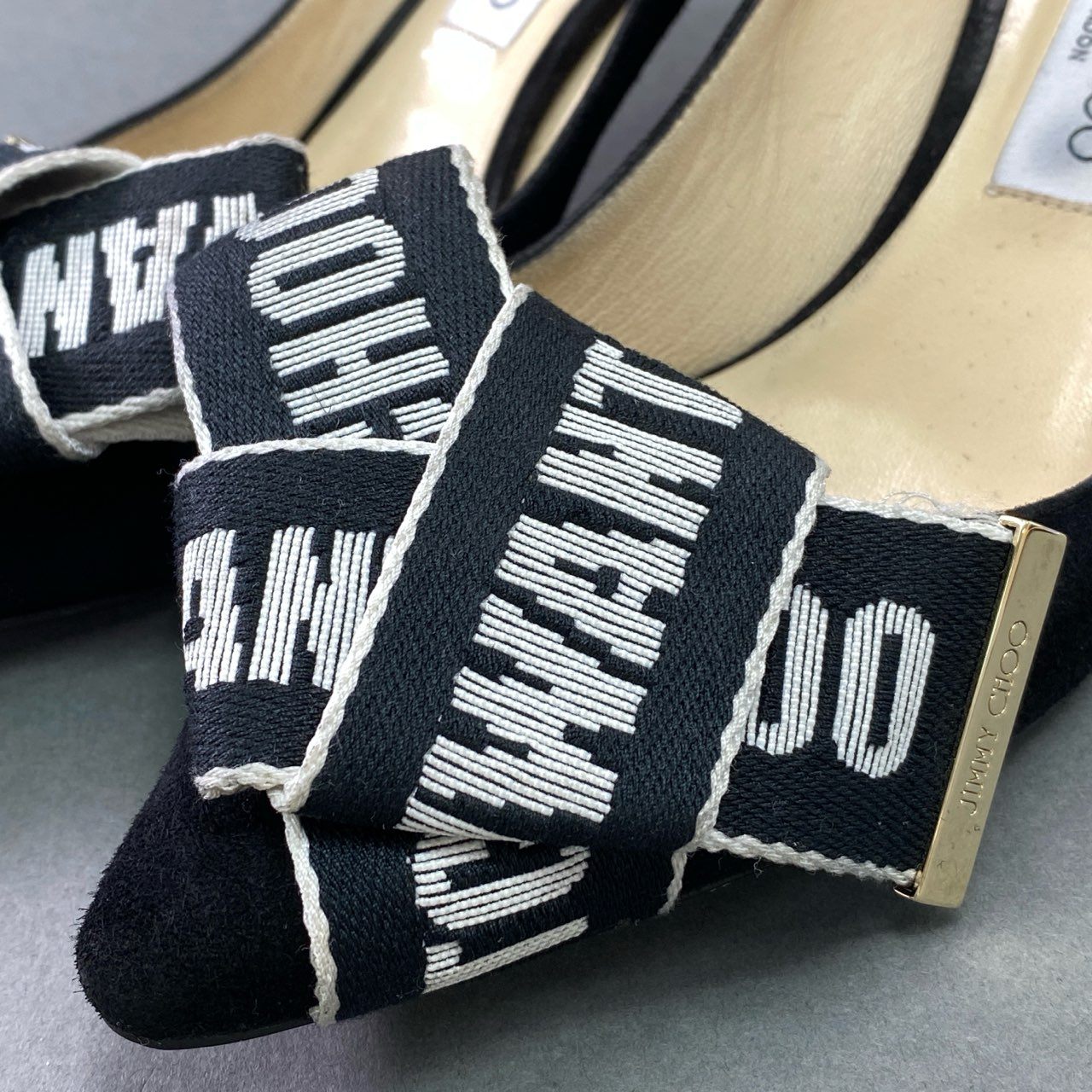 2d21 JIMMY CHOO ジミーチュウ Tegan ティーガン リボンパンプス 39 ブラック スエード シューズ イタリア製