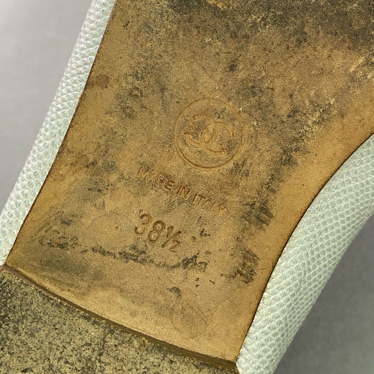 4l19 CHANEL シャネル ココマーク リボン バレエシューズ 38 1/2 シルバー ブラック イタリア製 フラットパンプス