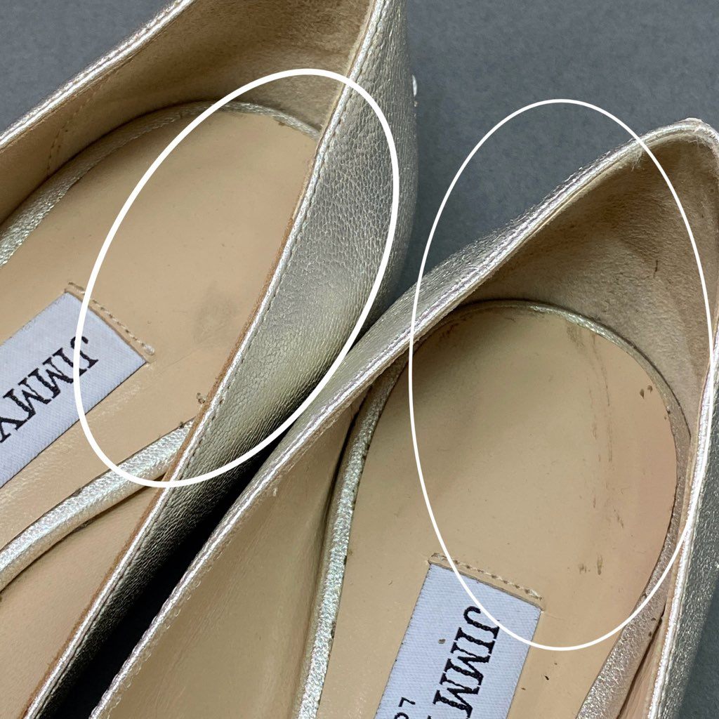 3d7 JIMMY CHOO ジミーチュウ フラットシューズ バレエシューズ メタリック ビジューバックル パンプス ラウンドトゥ 36 シルバー