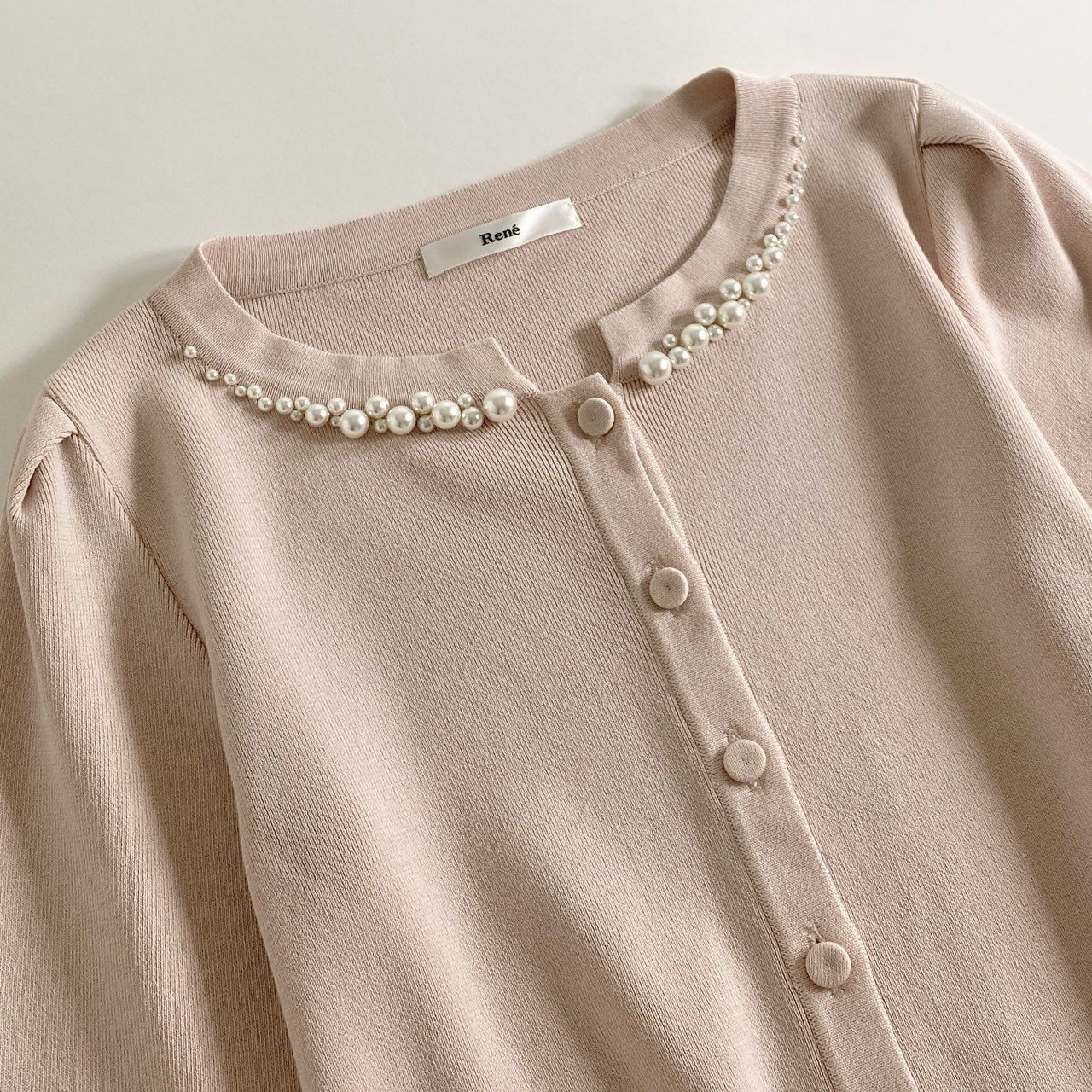 88j2 Rene ルネ パールネック カーディガン 34 ピンク 羽織 日本製 Pearl Neck Cardigan
