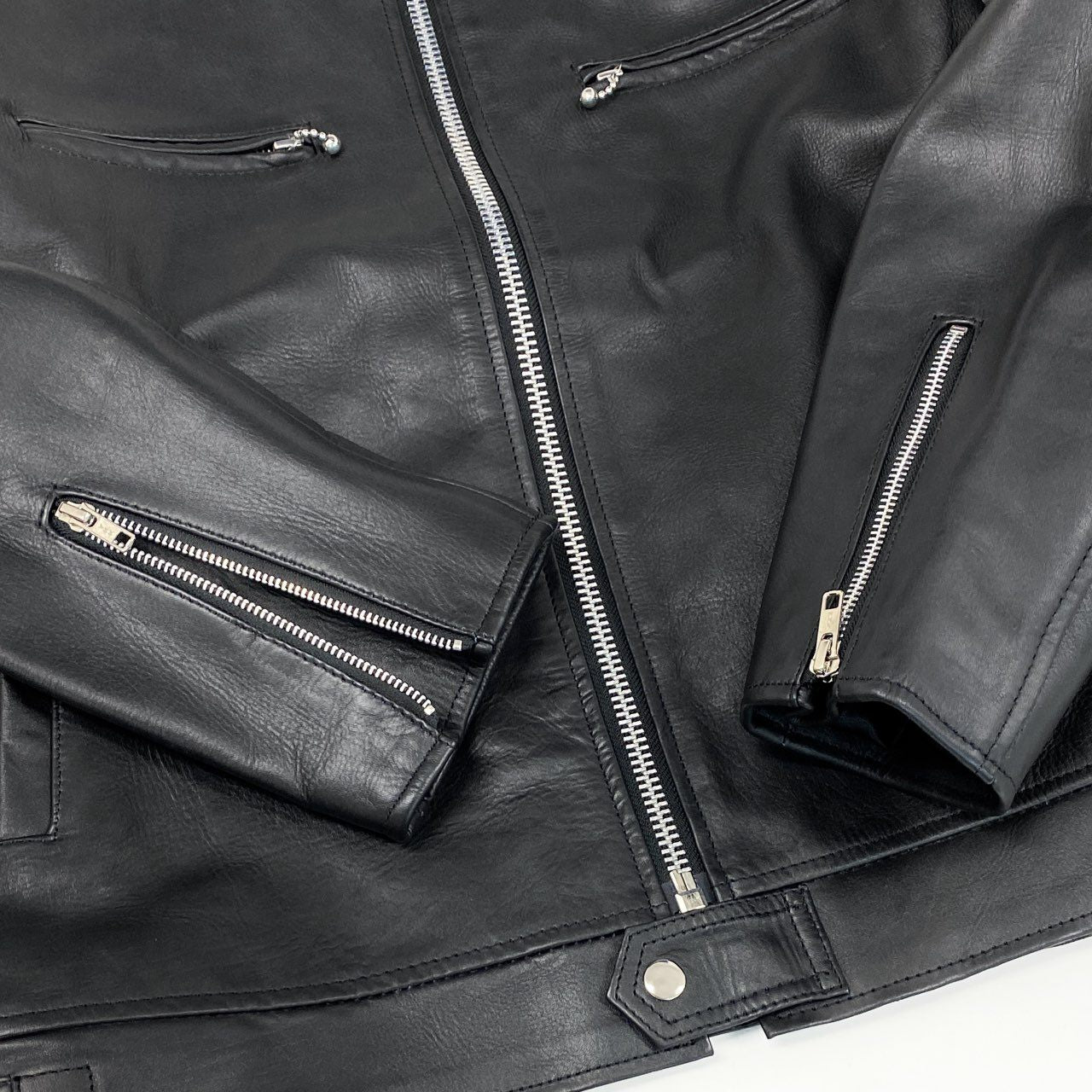 52d10 BLACK MARKET ブラックマーケット シングルライダースジャケット レザージャケット ブルゾン 44 ブラック カウレザー 牛革