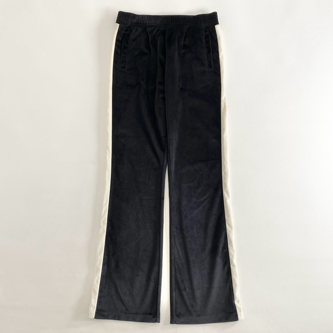 88i3 《未使用保管品》 定価¥41,800 EMPORIO ARMANI エンポリオアルマーニ サイドライン ベロアパンツ 36 ブラック ジャージ トラウザーパンツ