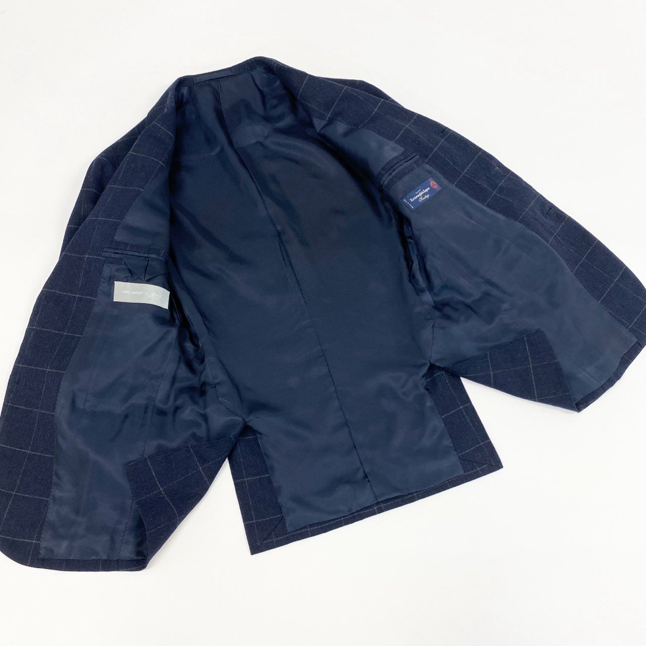 87f24 《美品》 RING JACKET リングヂャケット × guji グジ カシミヤブレンド セットアップ スーツ 42 ネイビー Zegna ゼニア生地 フォーマル ビジネス