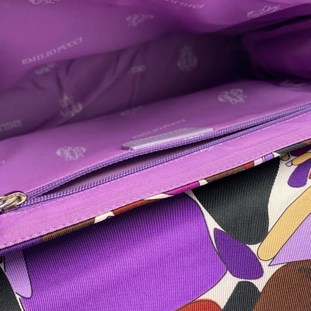 78f8 《美品》 Emilio Pucci エミリオプッチ ワンショルダーバッグ パープル プリント パーティ セレモニー チェーン カバン