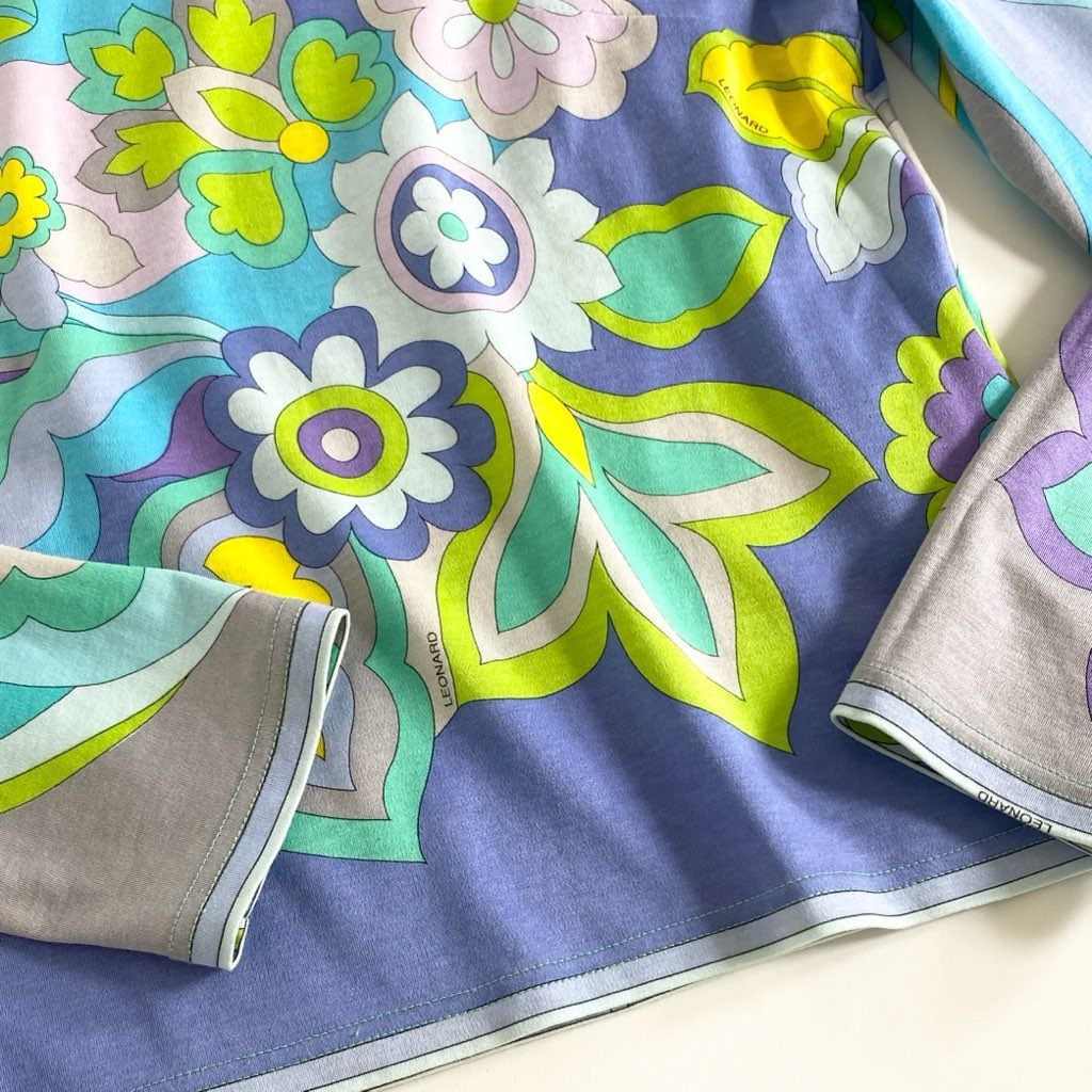 6e8 LEONARD レオナール 長袖Tシャツ ロングスリーブカットソー トップス 美しい花柄プリント サイズM マルチカラー コットン100% レディース 日本製