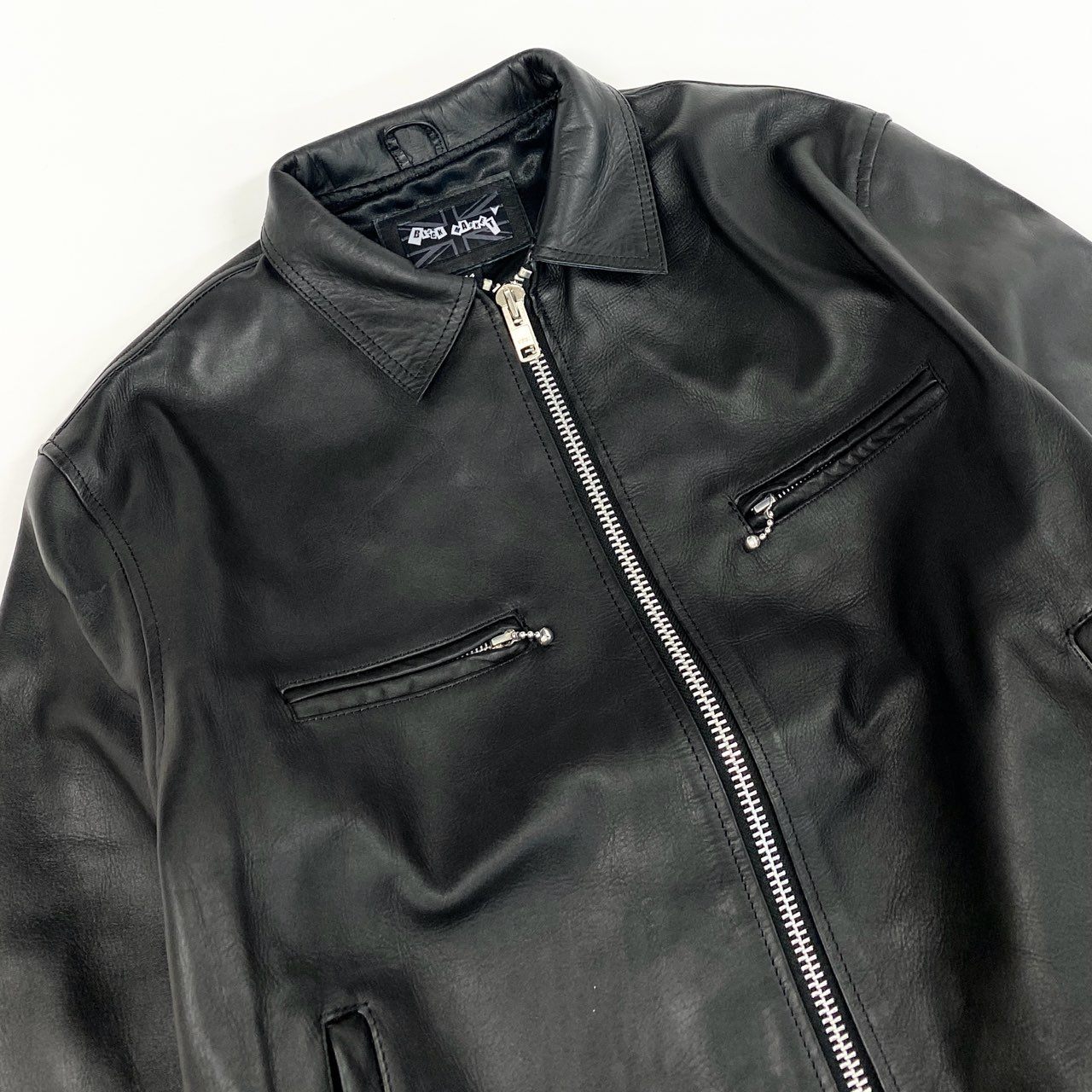 52d10 BLACK MARKET ブラックマーケット シングルライダースジャケット レザージャケット ブルゾン 44 ブラック カウレザー 牛革