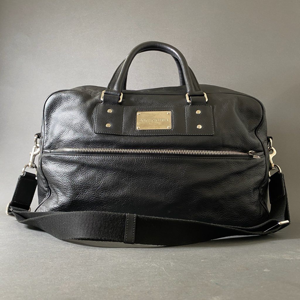Dh3 DOLCE&GABBANA ドルチェアンドガッバーナ 2way レザーバッグ トートバグ ショルダーバッグ ロゴプレート ブラック レザー