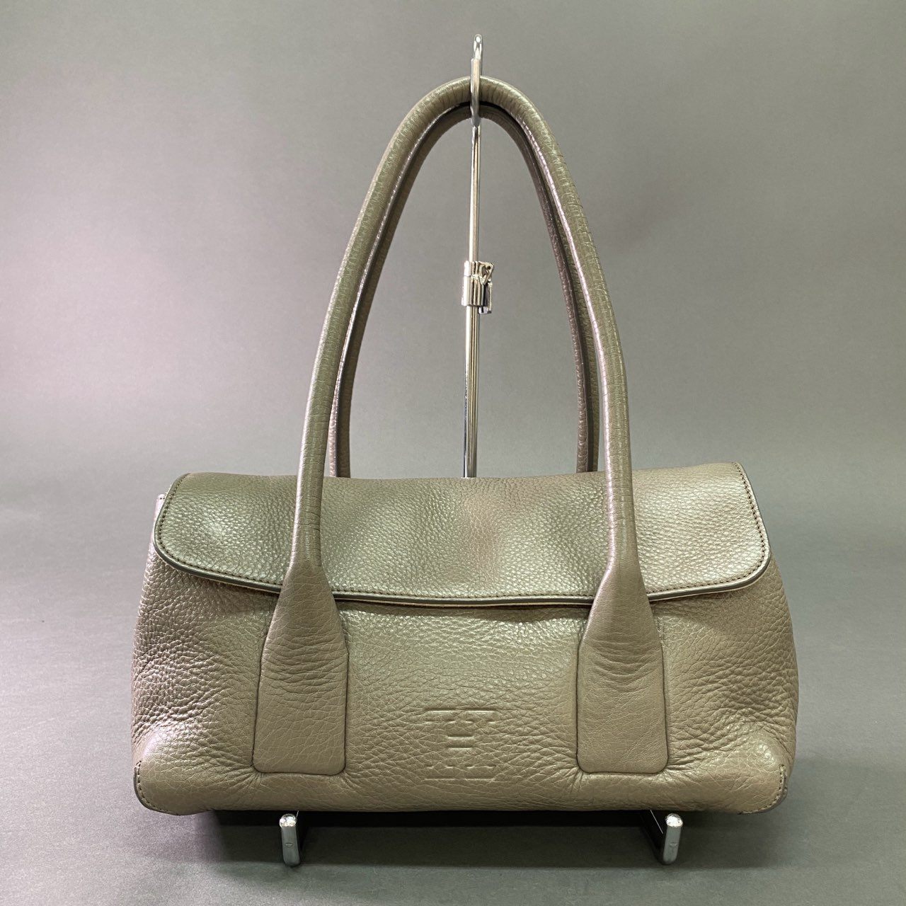 Cj28 定価¥96,800 HIROFU ヒロフ ペルーシェ レザーハンドバッグ グレー ソフトバケッタ Leather フォーマル イタリア製