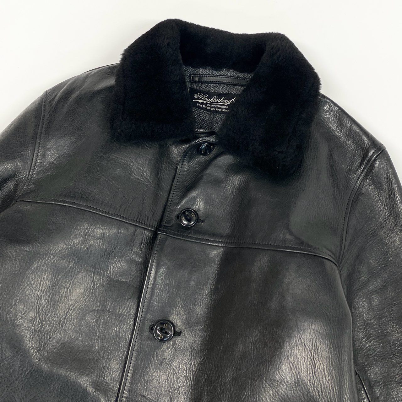 34j27 NEIGHBORHOOD ネイバーフッド レザージャケット フライトジャケット HUDSON / Hl-JKT 襟ボア 馬革 羊革 Leather 142CCNH-JKM01 L ブラックo07t