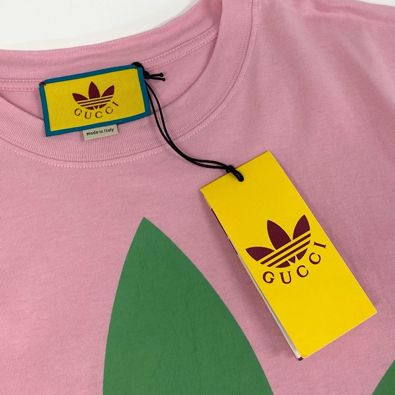 4i12 GUCCI グッチ × adidas アディダス トレフォイル プリントTシャツ 723384 M ピンク カットソー 箱 タグ付属k02i