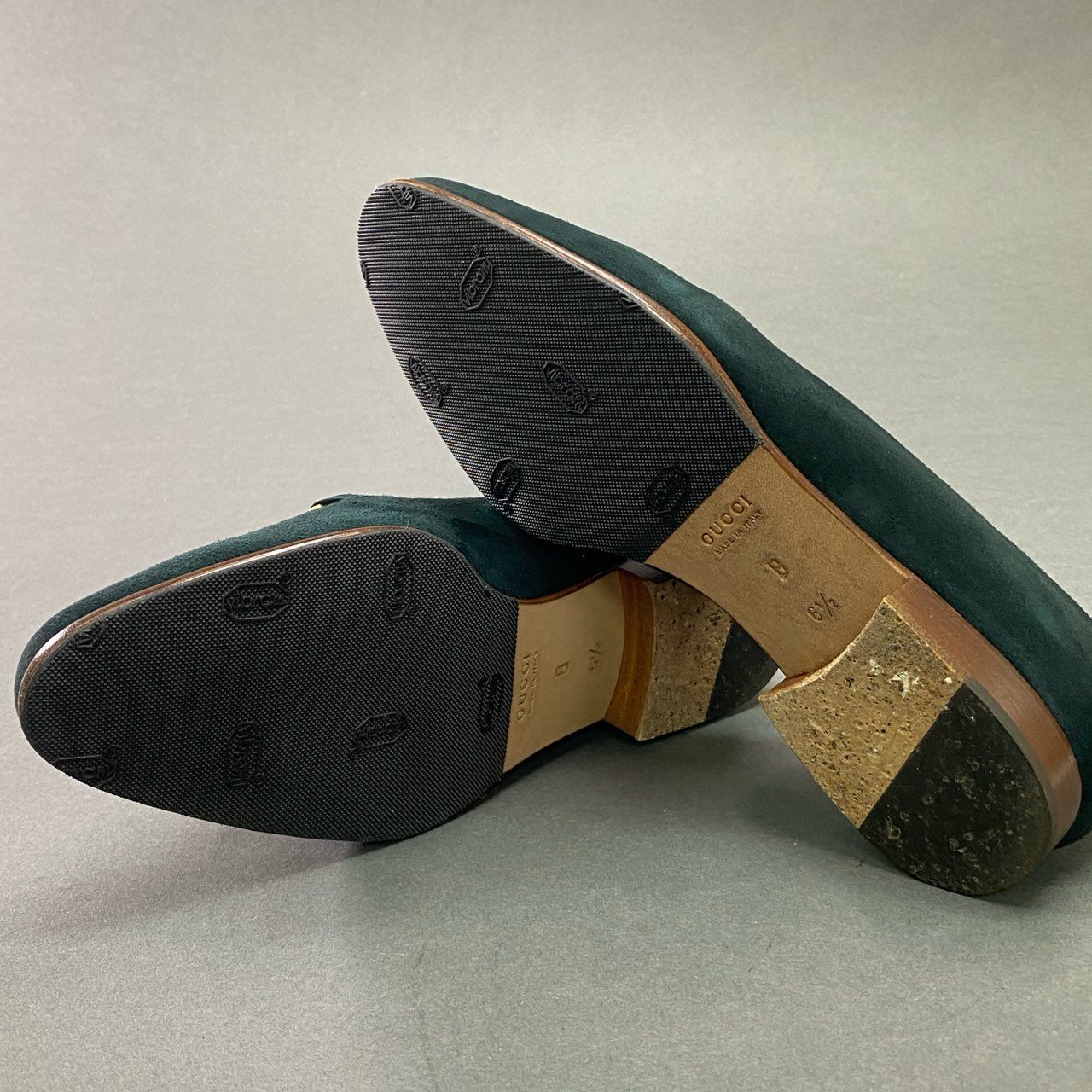 4c25 GUCCI グッチ バンブービット ローファー パンプス シューズ スエード イタリア製 6 1/2 グリーン スウェードレザー
