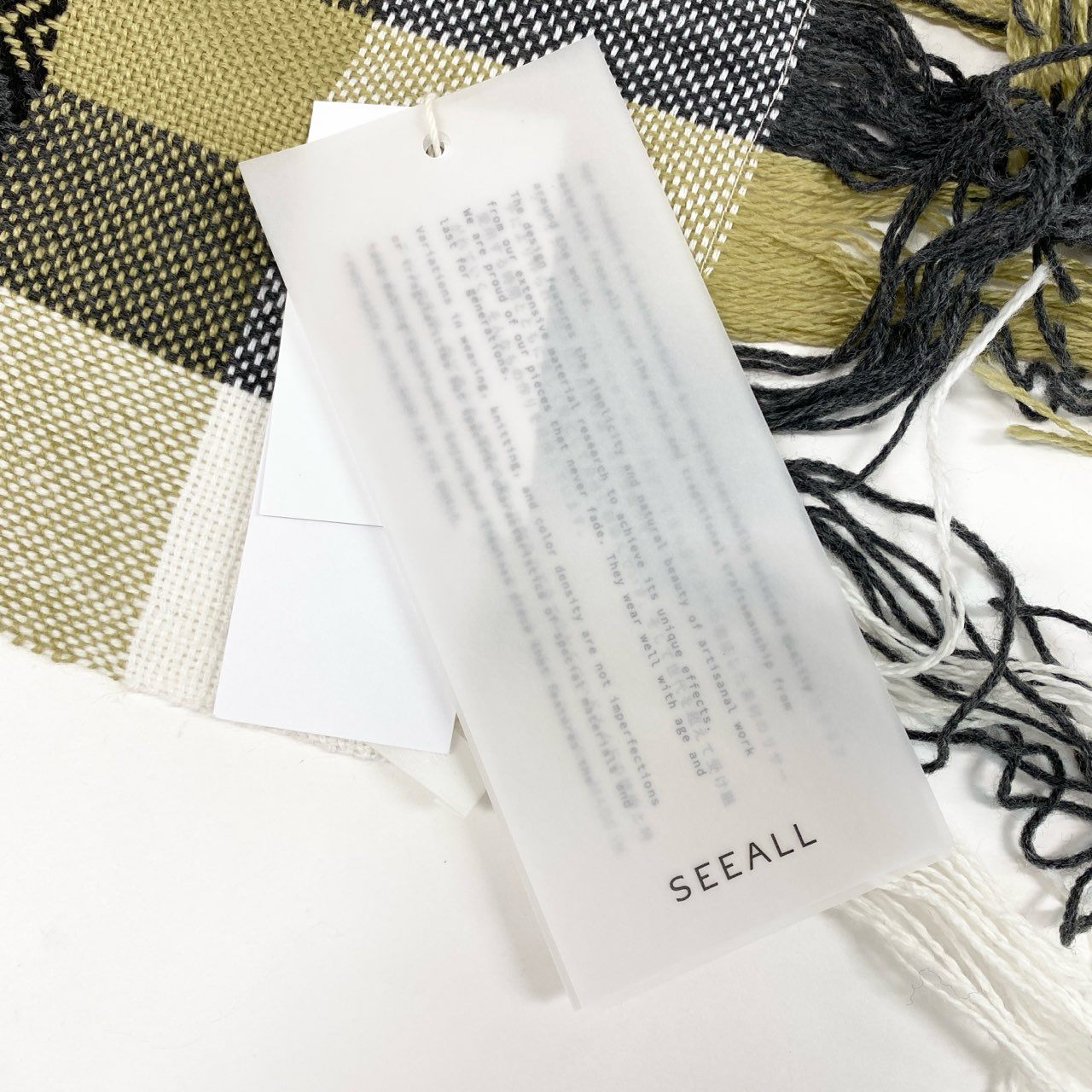 a5-1 《未使用保管品》定価¥42,900 SEEALL シーオール HANDLOOM STOLE FRINGES フリンジストール ST882 ホワイト グリーン マフラー タグ付き