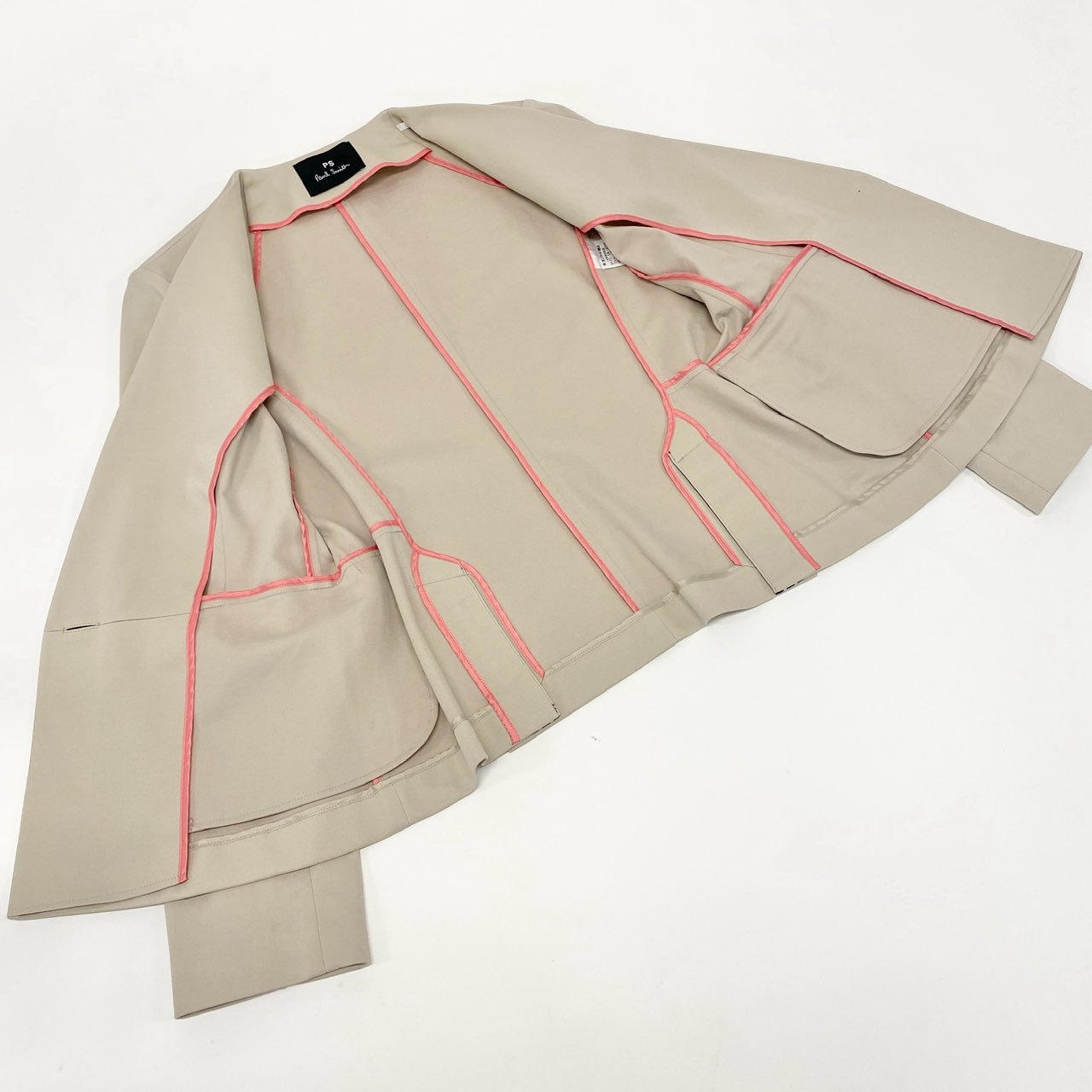 23i17 PS Paul Smith ポールスミス セットアップ ノーカラージャケット イージーパンツ ボトムス 大きいサイズ 42 XLサイズ相当 ベージュ レディースk02i
