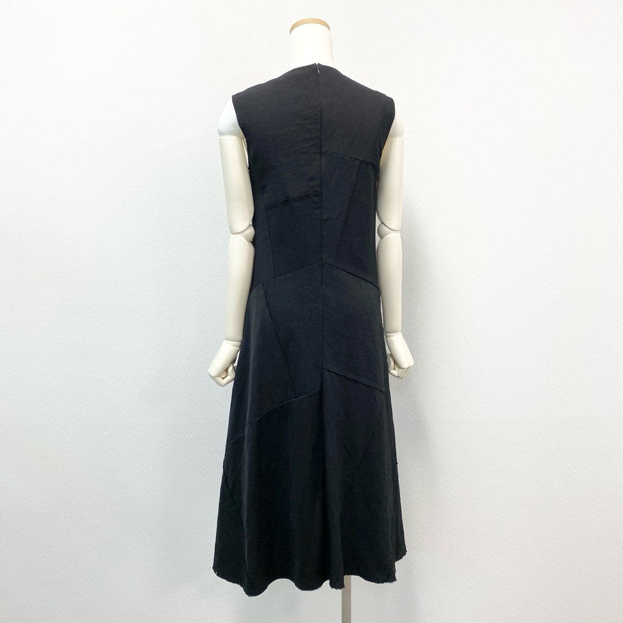 57h28 JUNYA WATANABE COMME des GARCONS ジュンヤワタナベ コムデギャルソン AD2002 裁断加工 パッチワーク 再構築 ノースリーブワンピース ドレス Y2K ロング丈 M ブラック ウール レディースo07t