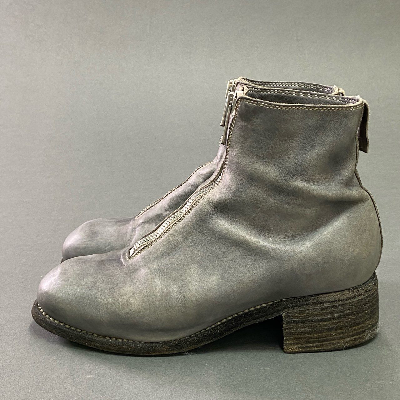 2c21 GUIDI グイディ PL1 フロントジップ ヴィンテージブーツ 37 / 24cm相当 グレー レザー 定番モデル シューズ イタリア製