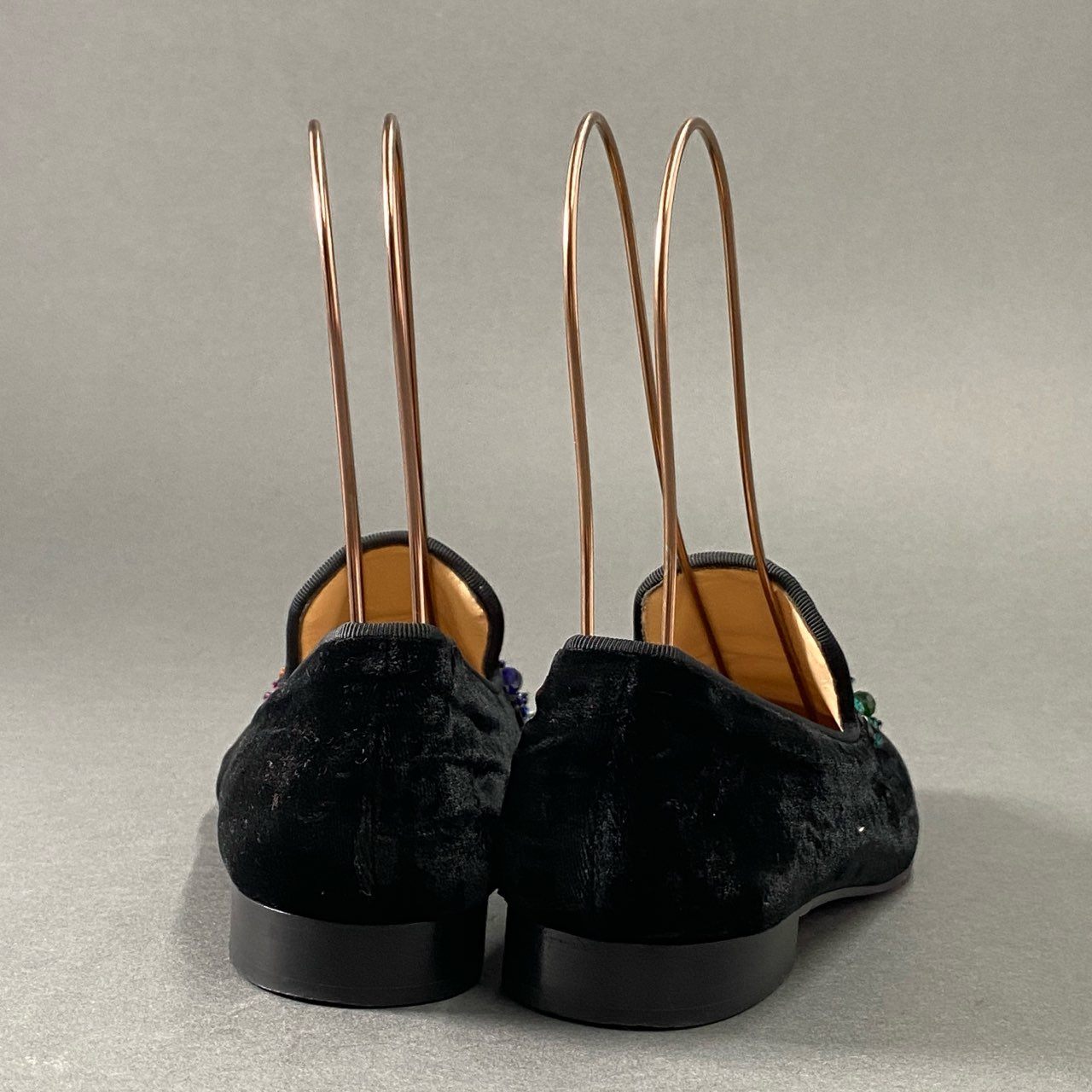 3i27 Christian Louboutin クリスチャンルブタン LOVE ビーズ ベルベット スリッポン シューズ パンプス フラット イタリア製 36 ブラック マルチカラー ベロア