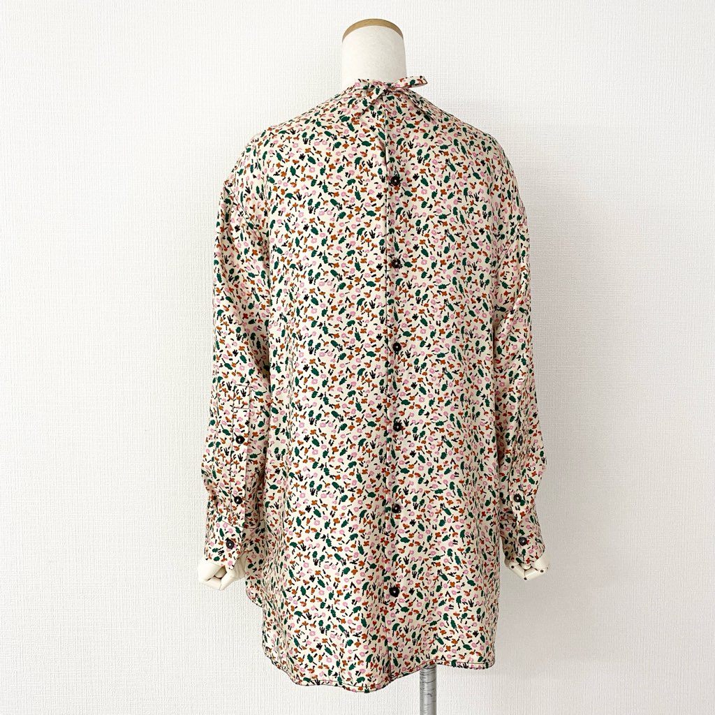 47g6 MARNI マルニ 総シルク シルク100% ボウタイ 花柄 長袖ブラウス トップス フラワープリント CAMA0291A1TSF29 36 マルチカラー シルク