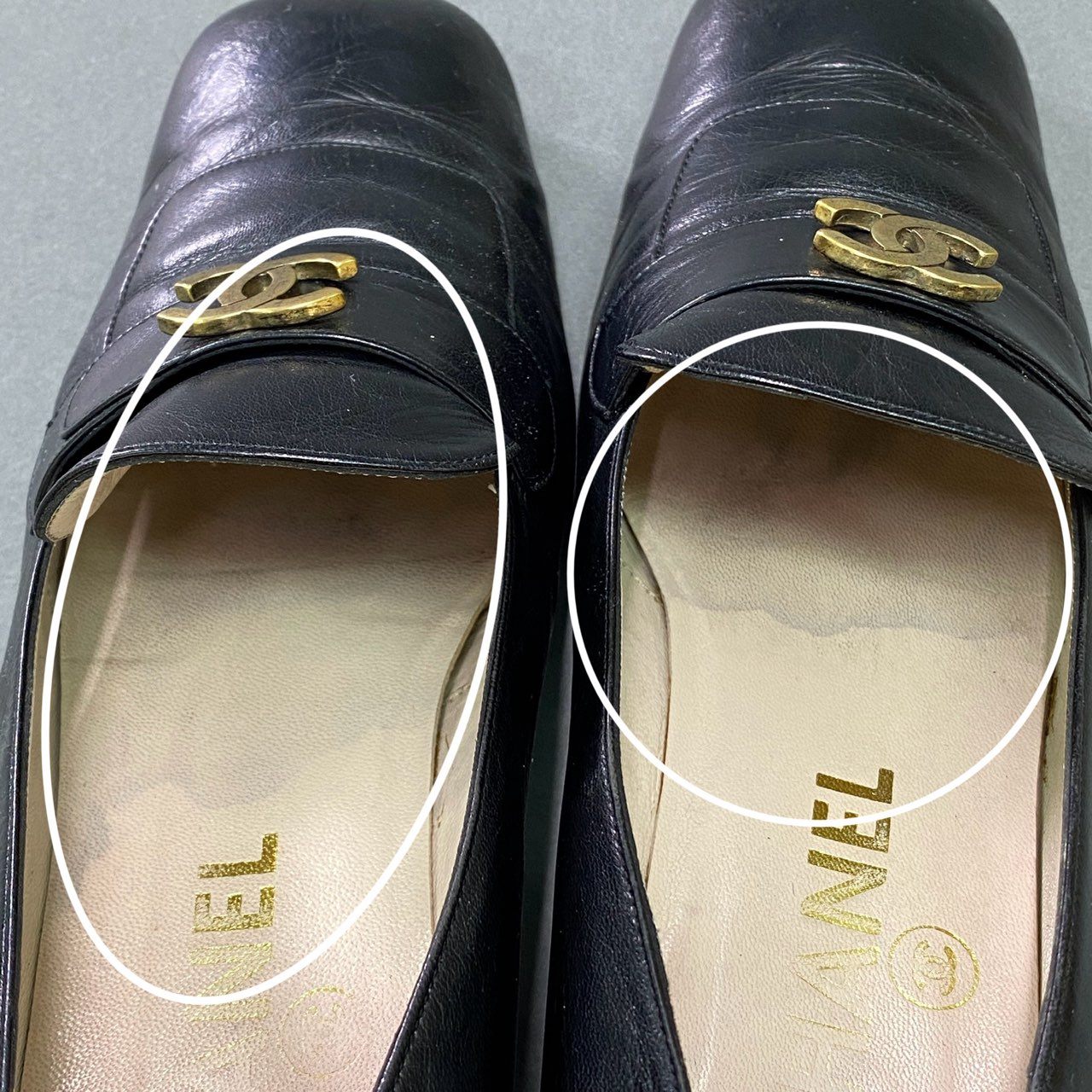 6c19 CHANEL シャネル ヴィンテージ ココマーク ローファー 36 1/2 ブラック レザー シューズ フランス製 箱付き