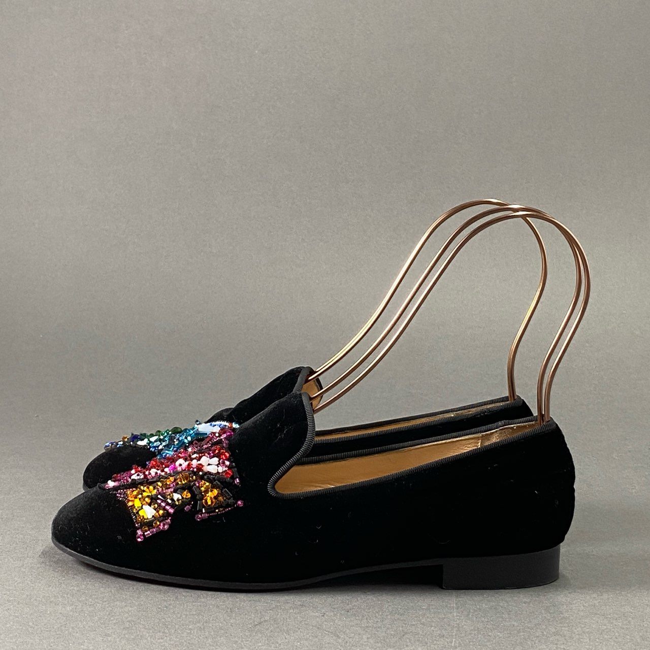 3i27 Christian Louboutin クリスチャンルブタン LOVE ビーズ ベルベット スリッポン シューズ パンプス フラット イタリア製 36 ブラック マルチカラー ベロア
