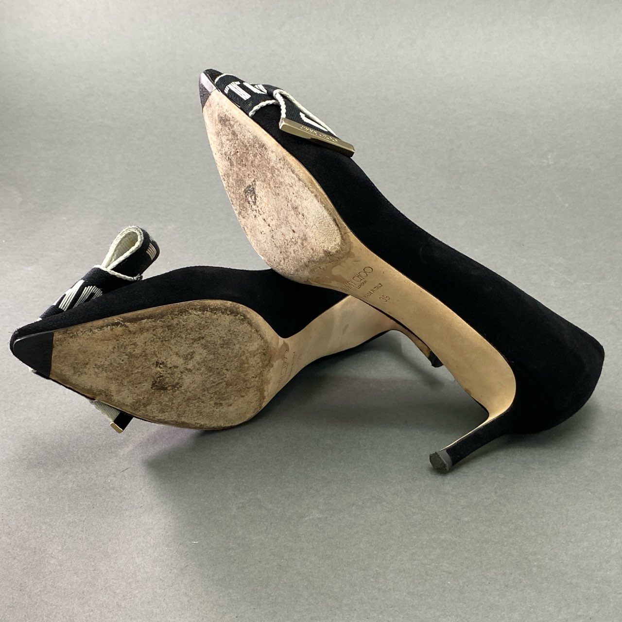 2d21 JIMMY CHOO ジミーチュウ Tegan ティーガン リボンパンプス 39 ブラック スエード シューズ イタリア製
