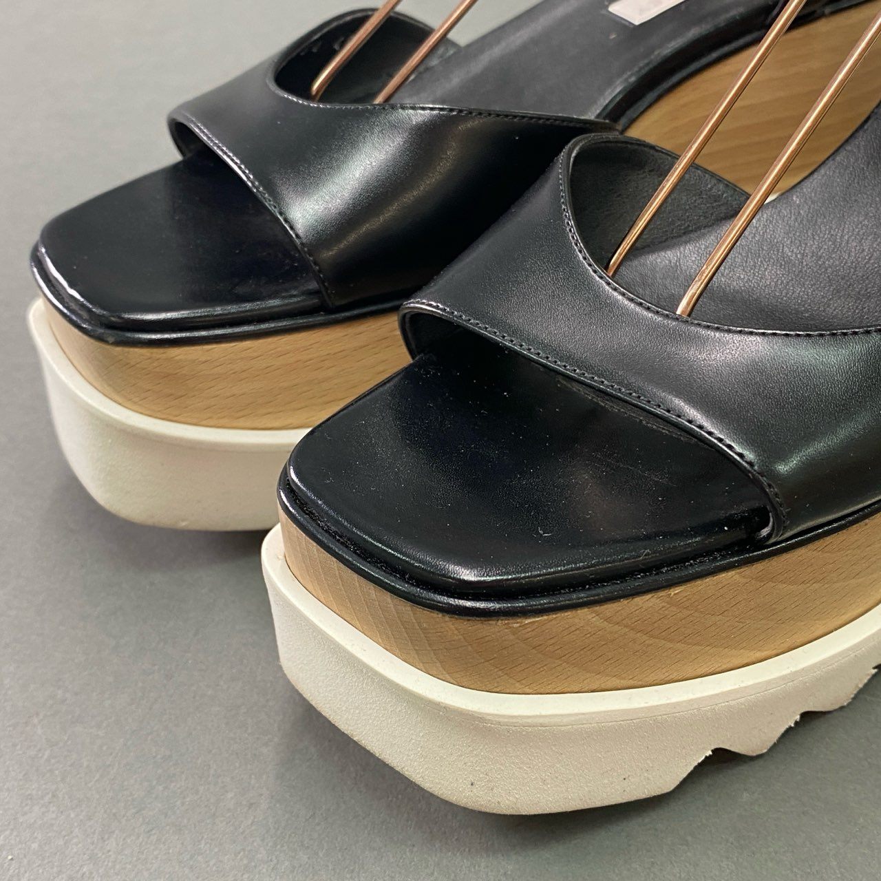 7b14 STELLA McCARTNEY ステラマッカートニー プラットフォームサンダル 40 ブラック レザー ウッド 厚底 シューズ イタリア製