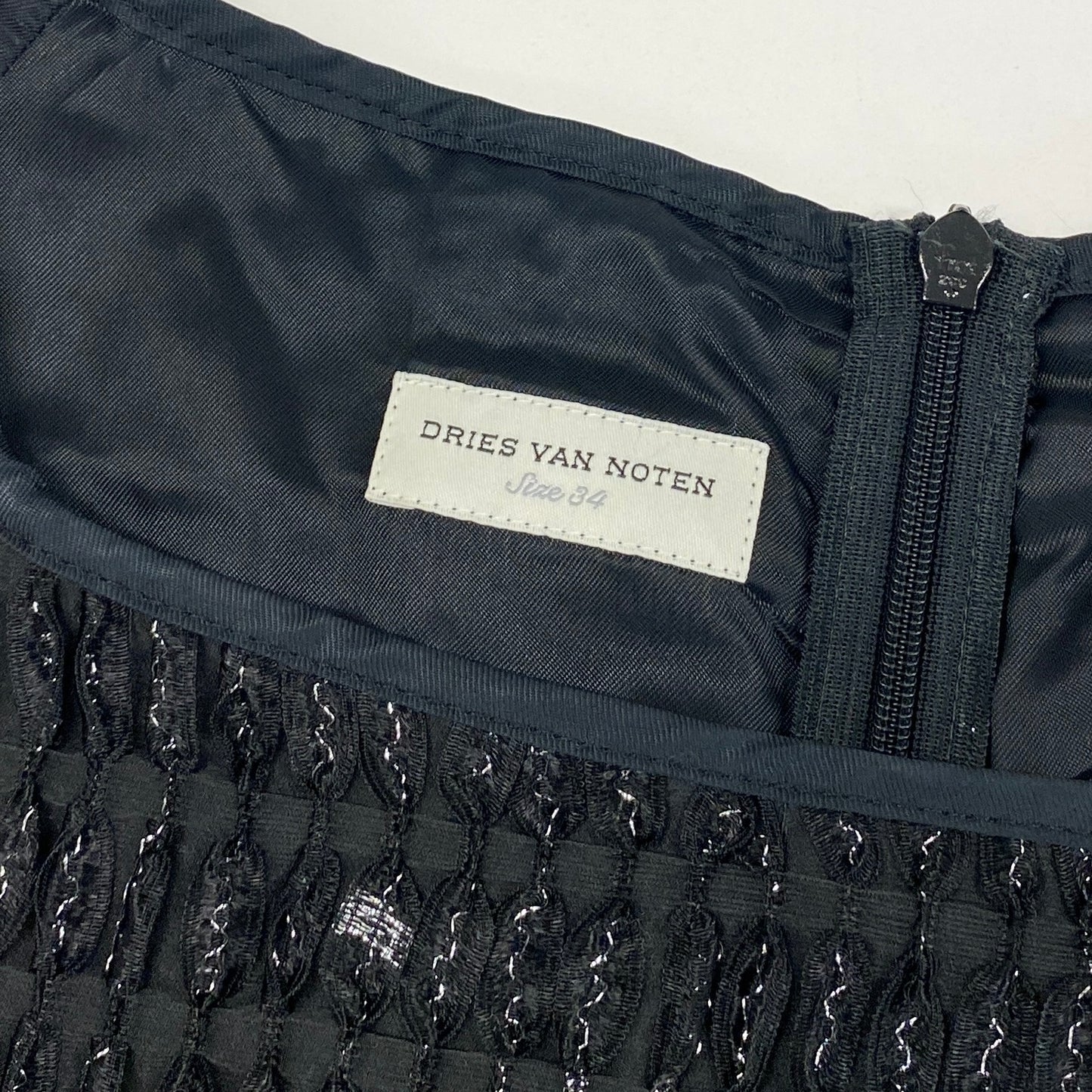 16h9《極美品》DRIES VAN NOTEN ドリスヴァンノッテン 半袖ワンピース ドレス 膝丈 スクエアネック サイズ34 ブラック レディースk02i