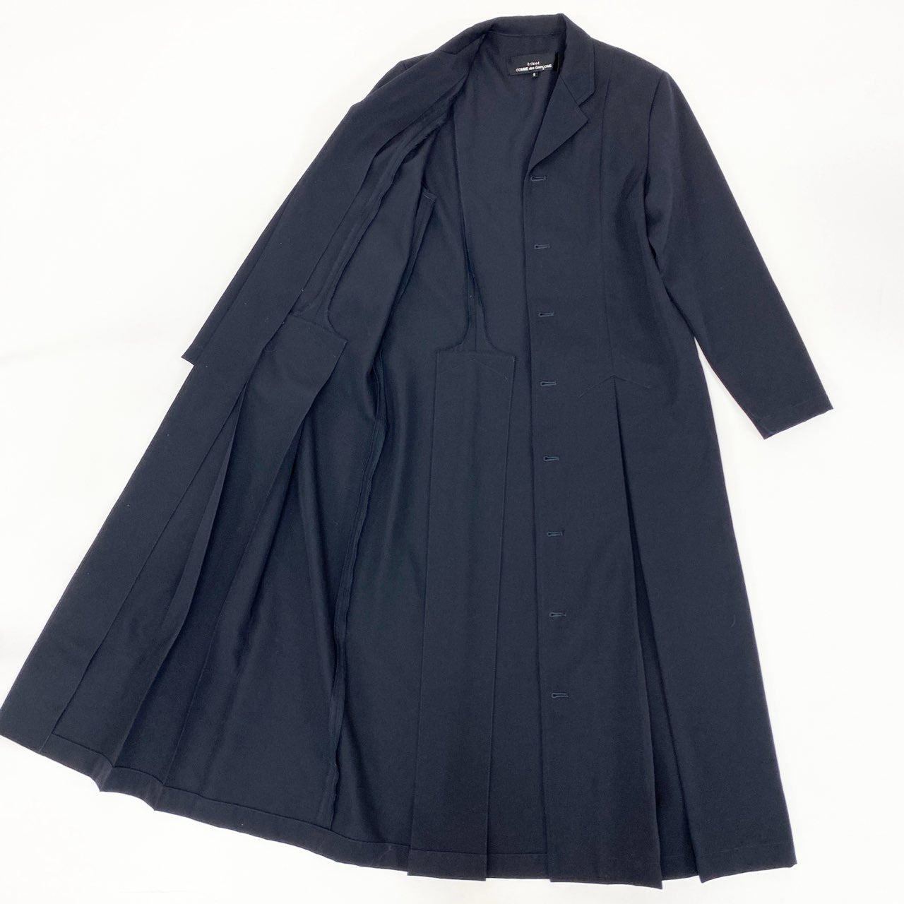 14j9 《美品》toricot COMME des GARCONS トリココムデギャルソン チェスターコート ロングコート ワンピース ジャケット AD1992 TO-05023S Sサイズ ネイビー レディースu02t