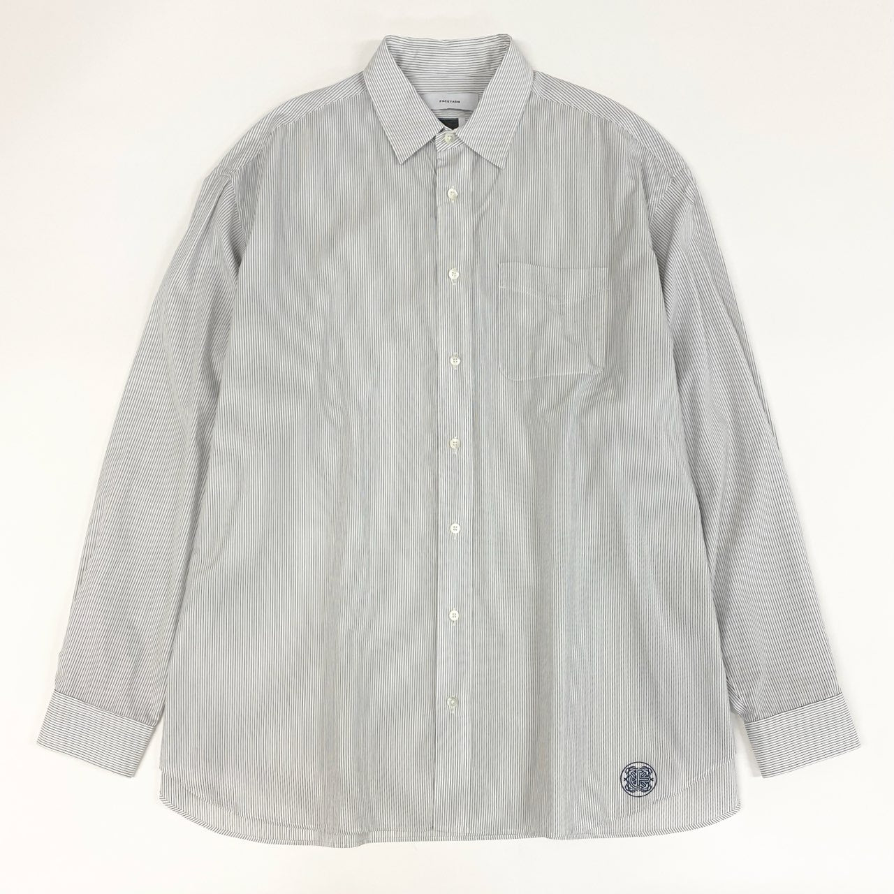 84e30 FACETASM ファセッタズム 23SS BIG SHIRT ビッグシャツ オーバーサイズ 長袖シャツ ロングスリーブ ストライプ トップス ロゴ刺繍 ABH-SH-M05 4 ホワイト コットン