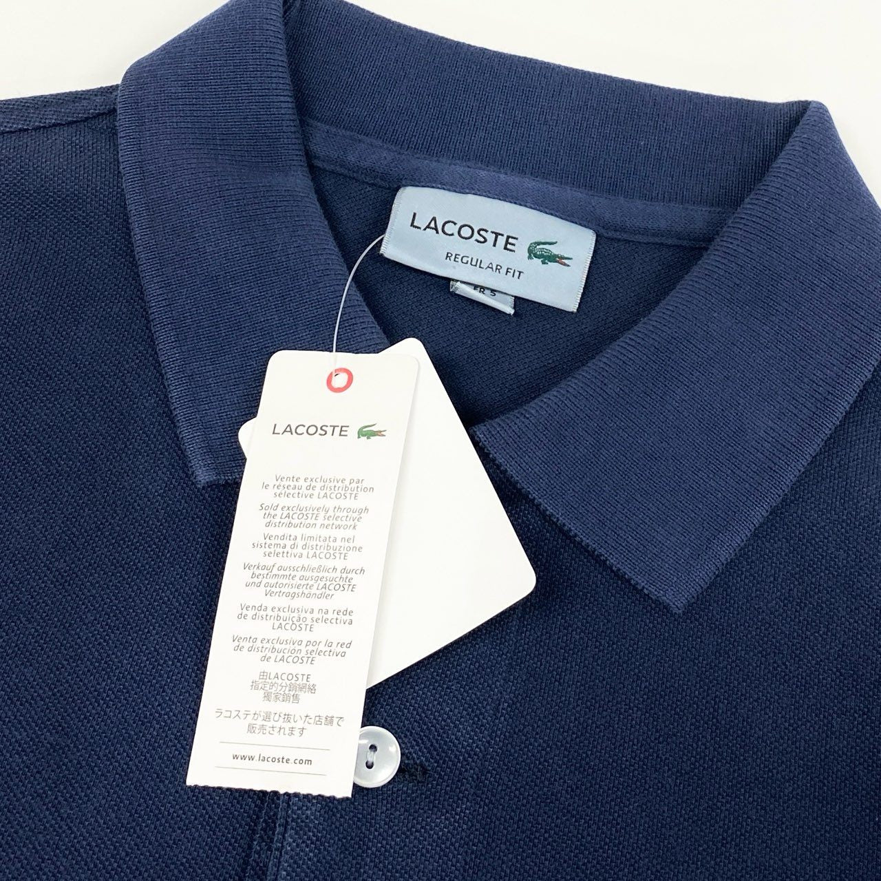 31f14 《未使用保管品》タグ付 LACOSTE ラコステ ヴィンテージウォッシュ 鹿の子 半袖ポロシャツ トップス ロゴワッペン 5 ネイビー コットン