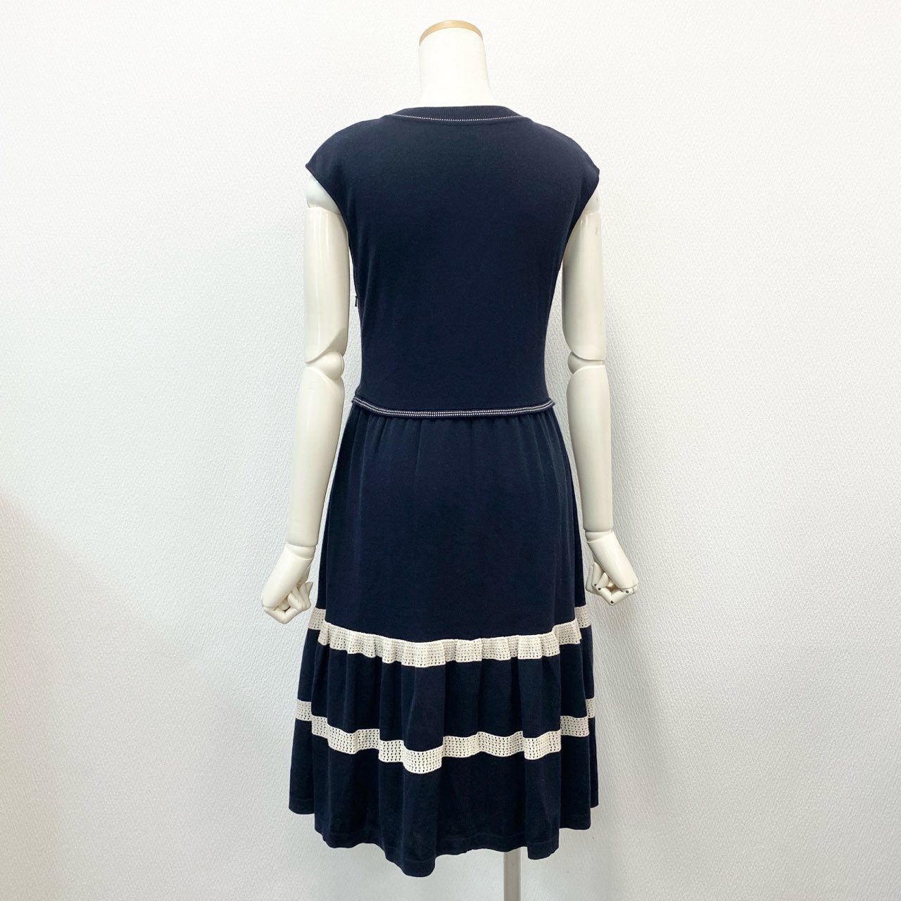 69k20 FOXEY フォクシー Garlara Dress ノースリーブニットドレス ワンピース 35851 38 ミッドナイトブルー 日本製