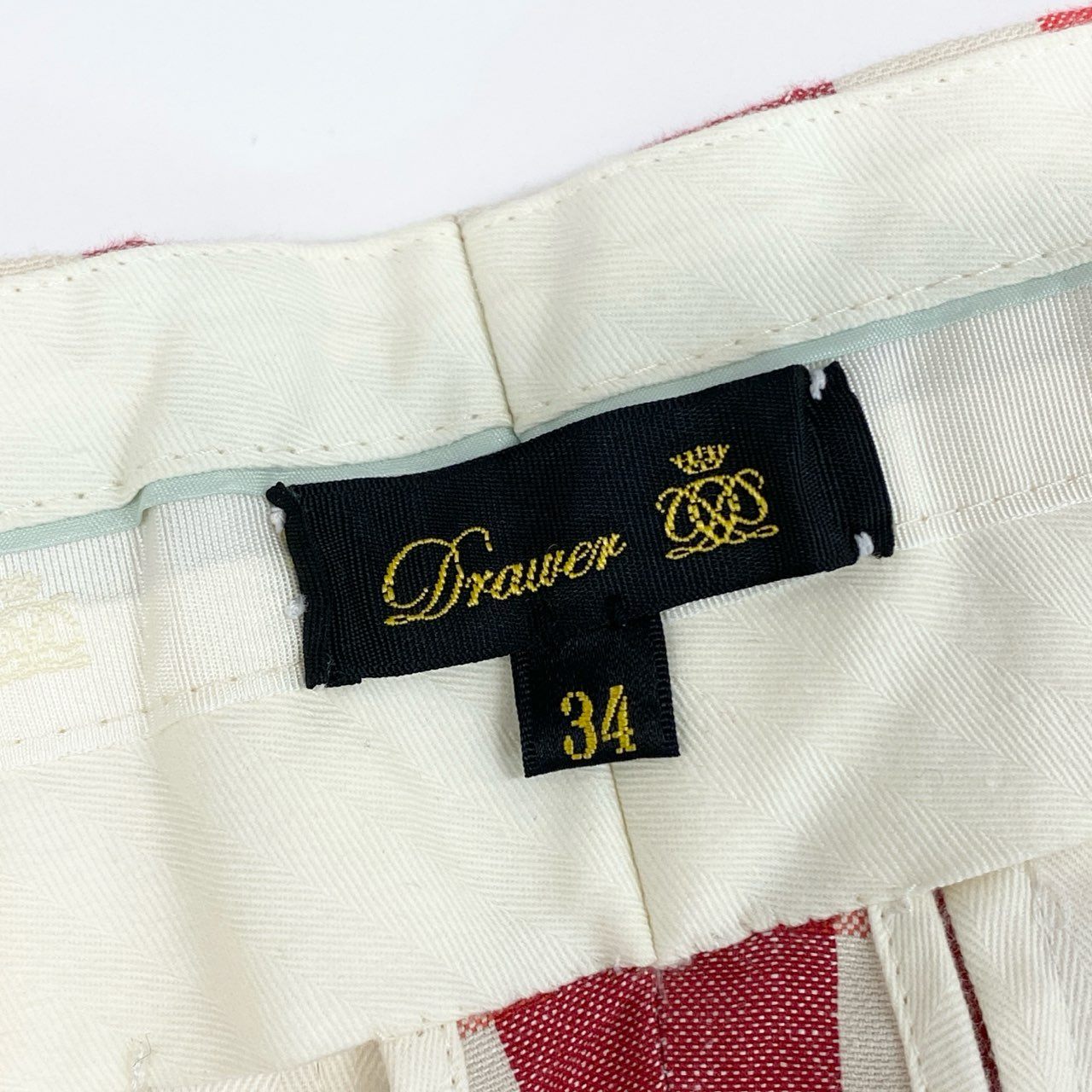 18k27 Drawer ドゥロワー チェックパンツ ワイド テーパードパンツ コットン ヘンプ混 ロング 日本製 6514-236-0872 34 レッド系 マルチカラー