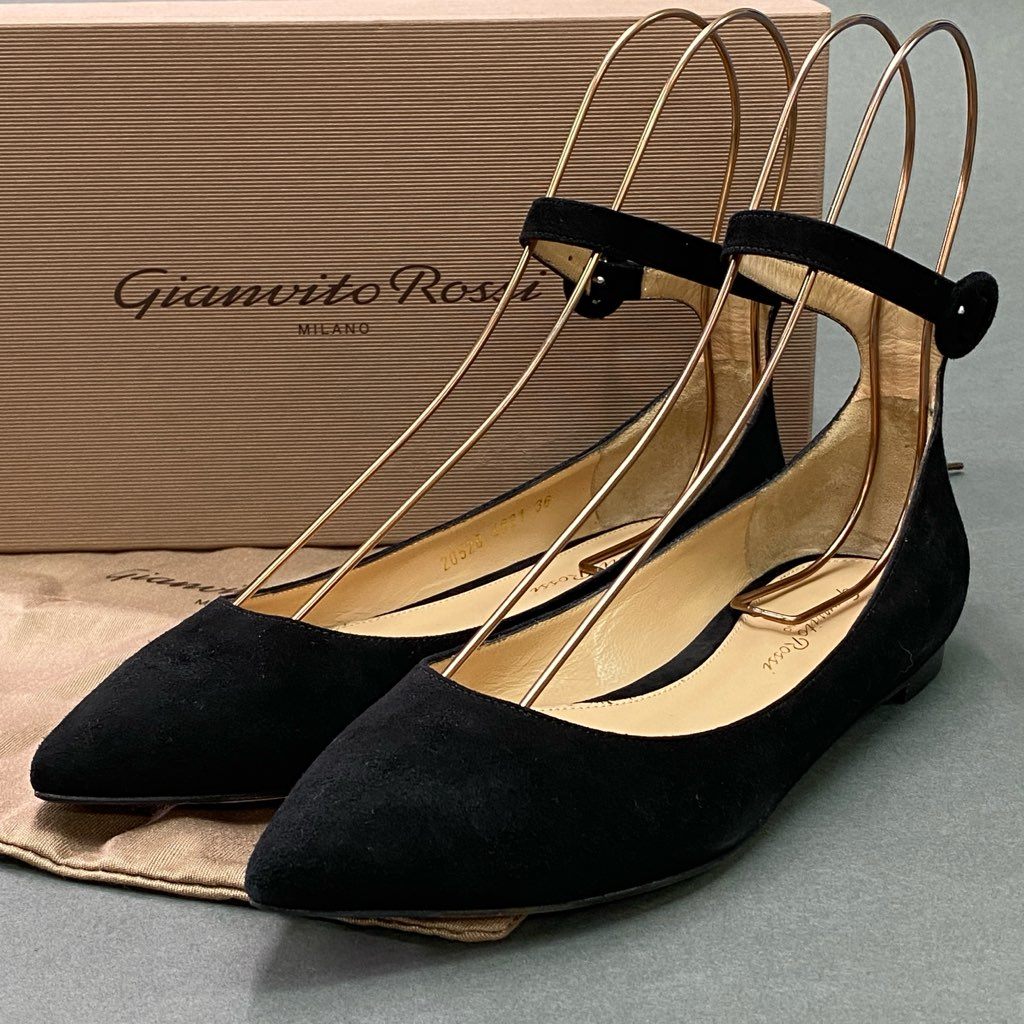 7d7 Gianvito Rossi ジャンヴィトロッシ フラットパンプス ストラップベルト シューズ バレエシューズ SOFIA FLAT イタリア製 36 ブラック