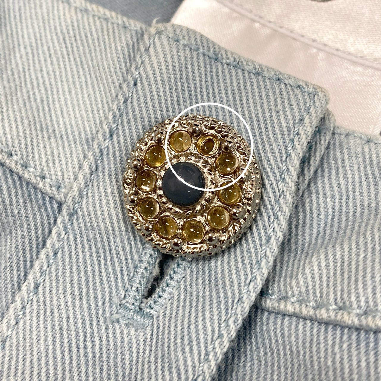 Cd6 CHANEL シャネル P40177 2018 グリポアボタン デニムジャケット クロップドジャケット サイズ38 ライトブルー レディースta1