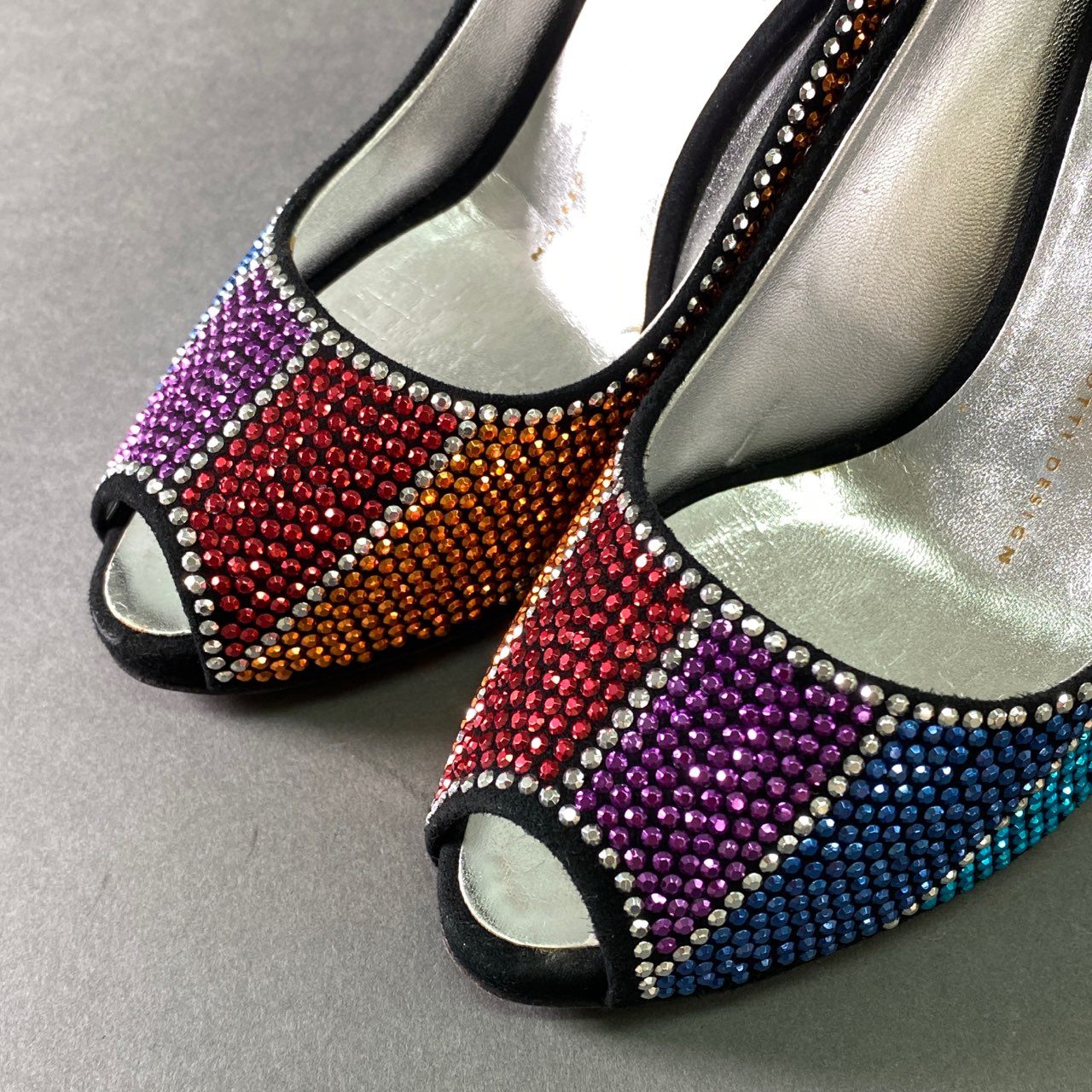 5l20 GIUSEPPE ZANOTTI ジュゼッペザノッティ オープントゥ レインボーラインストーン パンプス 37 1/2 レザー パーティ イタリア製 シューズ