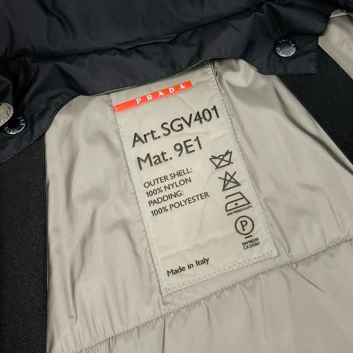 38g24 PRADA SPORT プラダスポーツ GORE-TEX ゴアテックス 中綿ジャケット ブルゾン アウター フード着脱 52 ブラック メンズ_