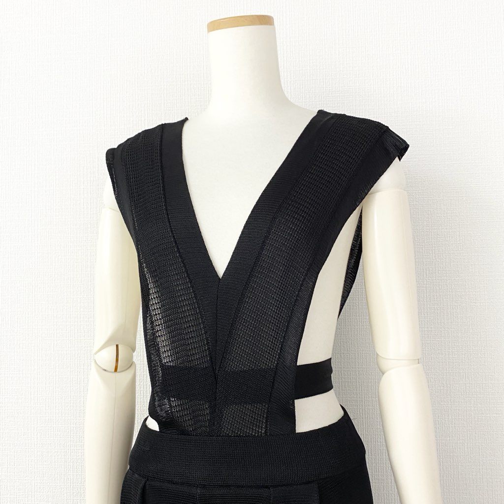 64e5 日本製 TAN タン Vサロペットニットパンツ TN19SS029 ブラック レーヨン レディース 春夏