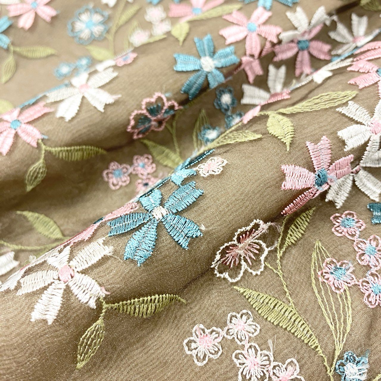 80j17 TOCCA トッカ フラワー刺繍 フレアワンピース 半袖ワンピース オーガンジー 花柄 レディース 女性用 6 カーキ系u02t