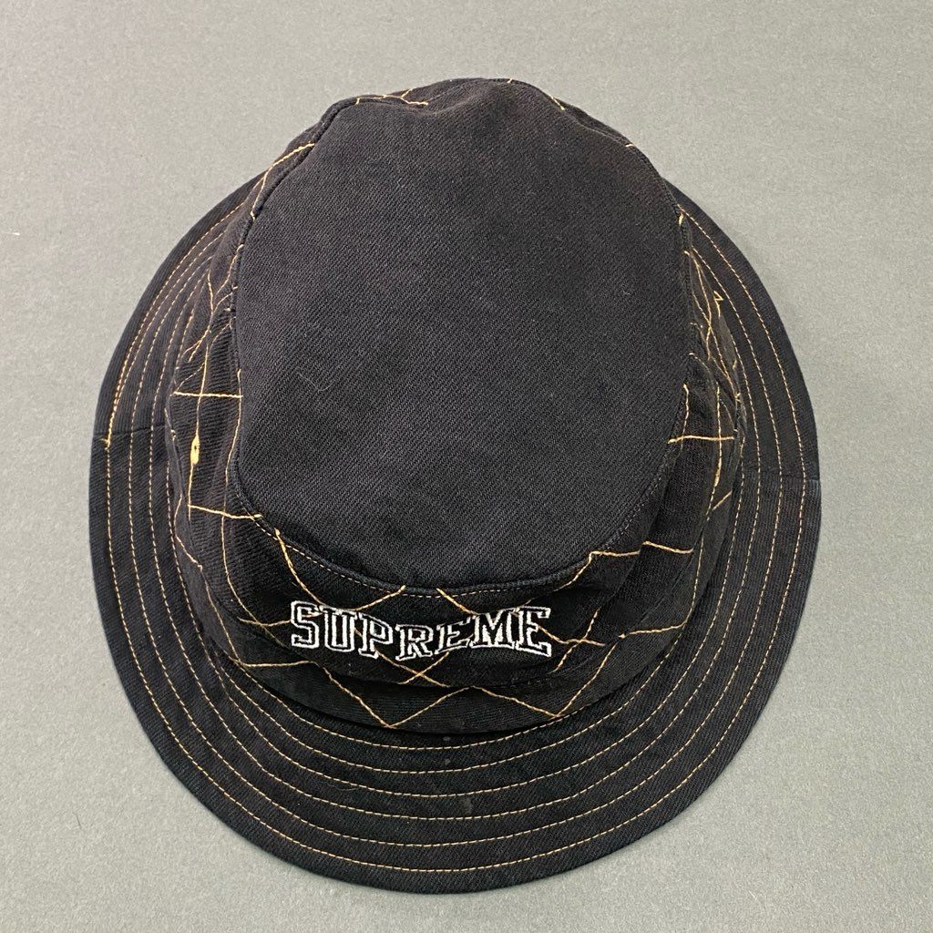 9d5 Supreme シュプリーム Diamond Stitch Crusher Hat バケットハット クラッシャーハット ブランドロゴ M/L ブラック コットン100%